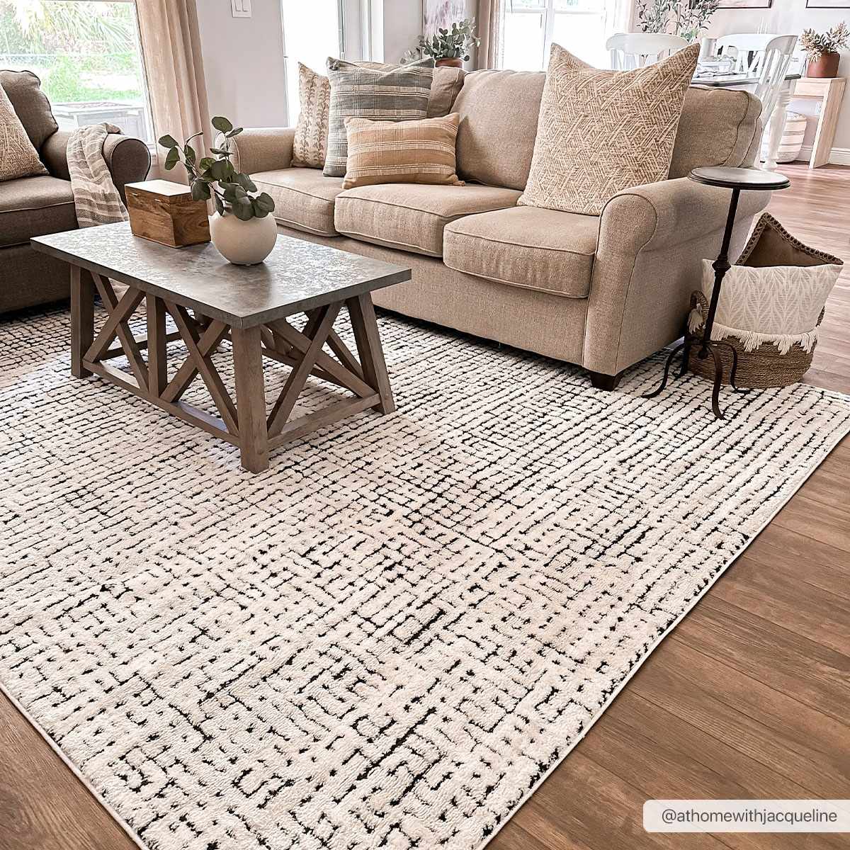 Cream & Black Grid Plush Rug - Image 3