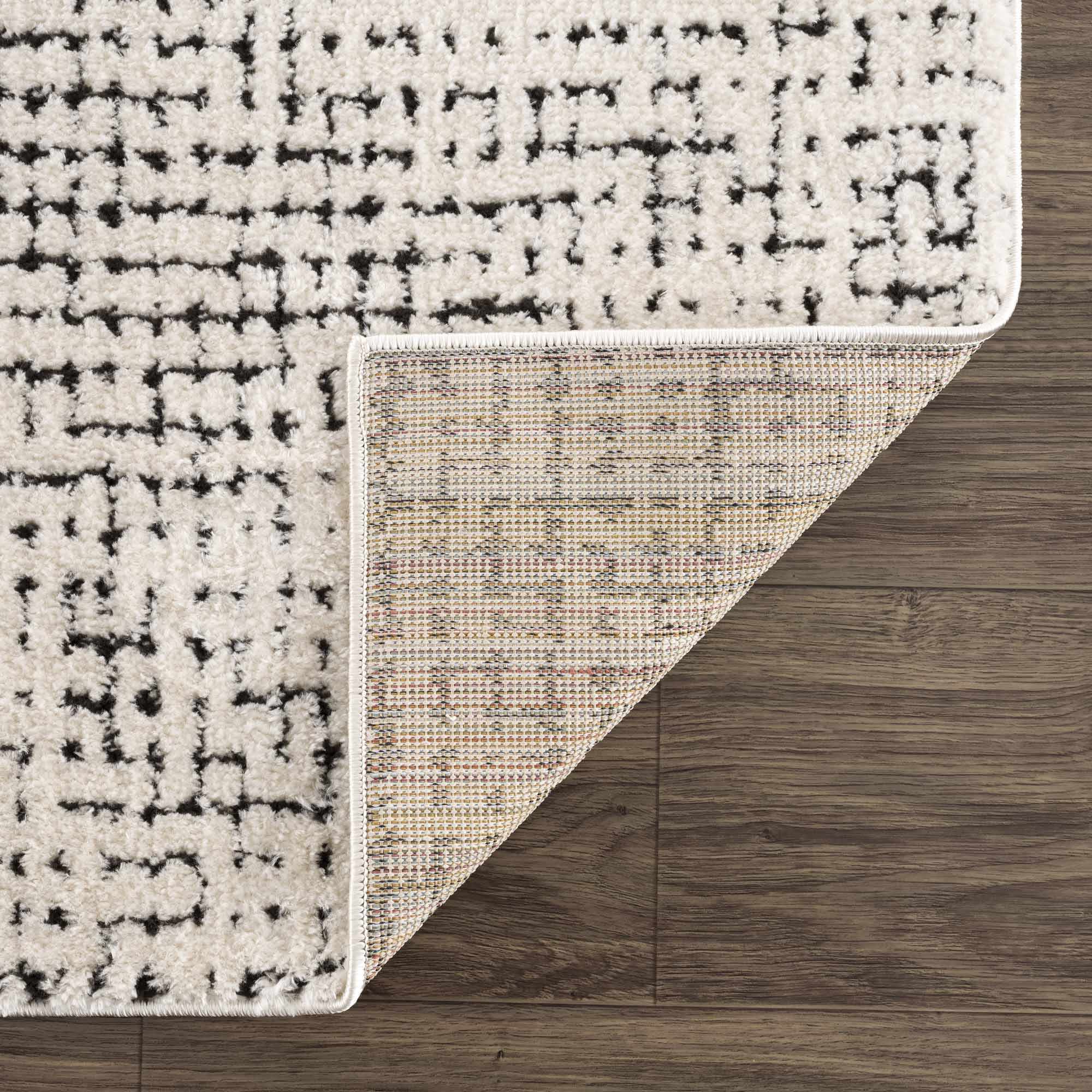 Cream & Black Grid Plush Rug - Image 6