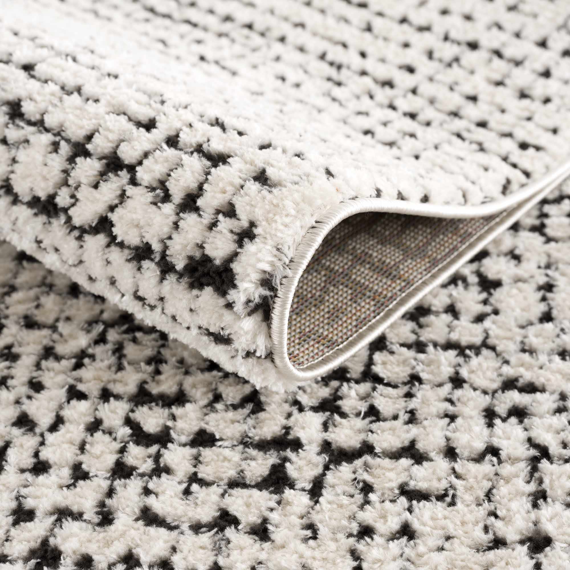 Cream & Black Grid Plush Rug - Image 7