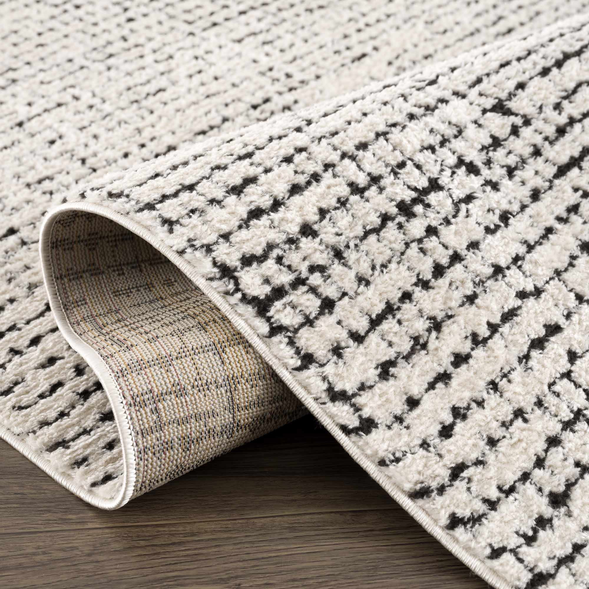 Cream & Black Grid Plush Rug - Image 8