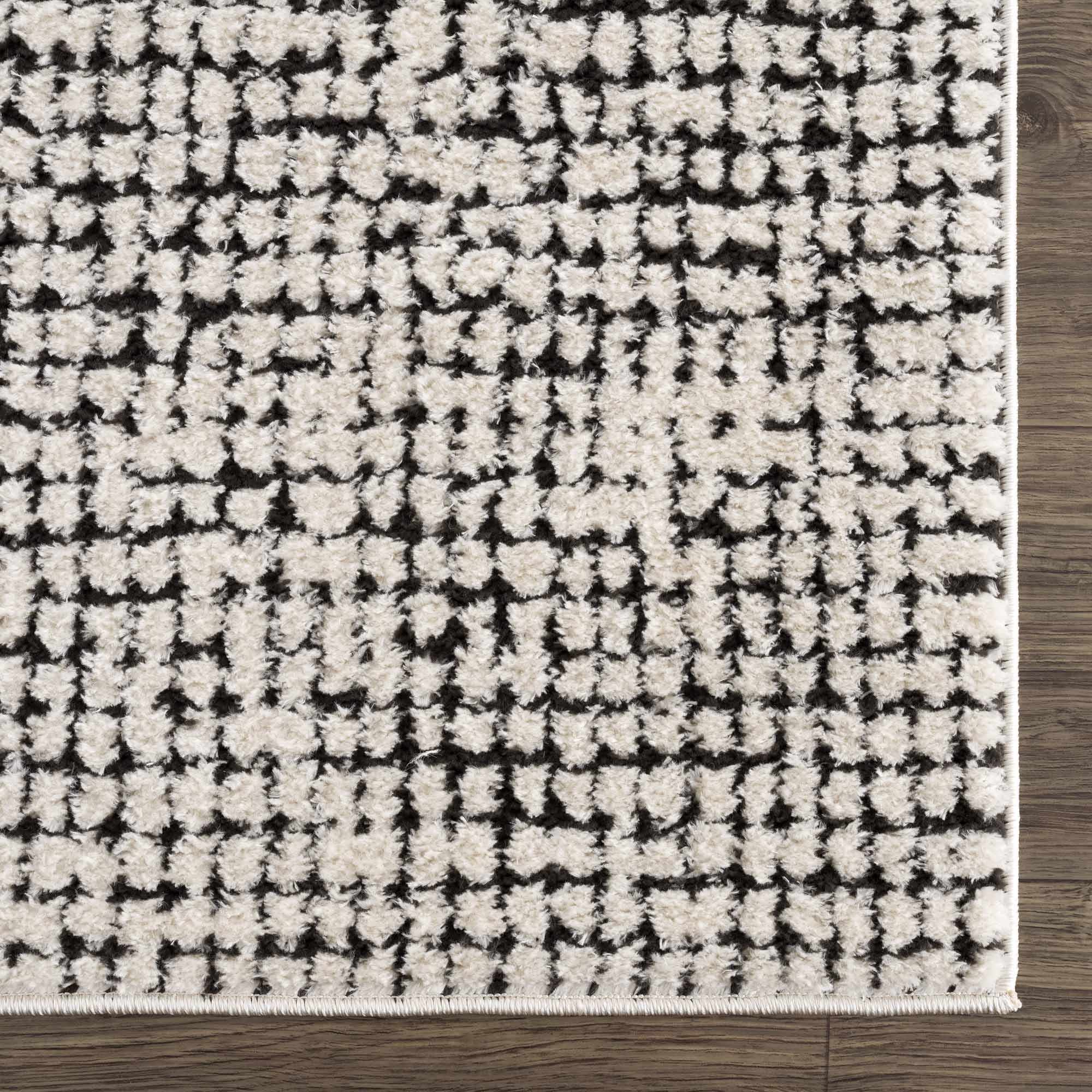 Cream & Black Grid Plush Rug - Image 9