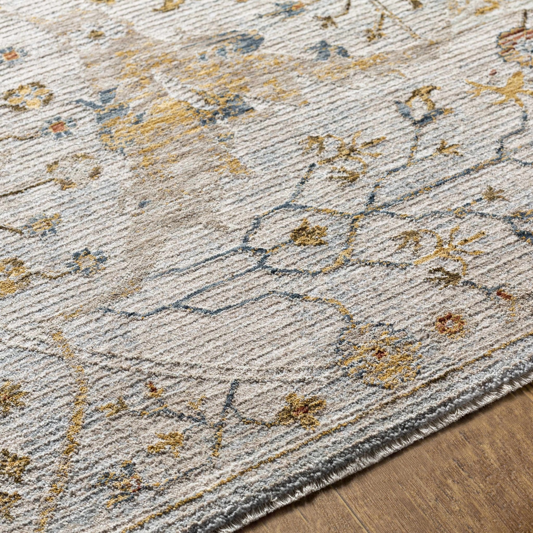 Cream Traditional Oushak Design Machine Woven Rug - Image 12