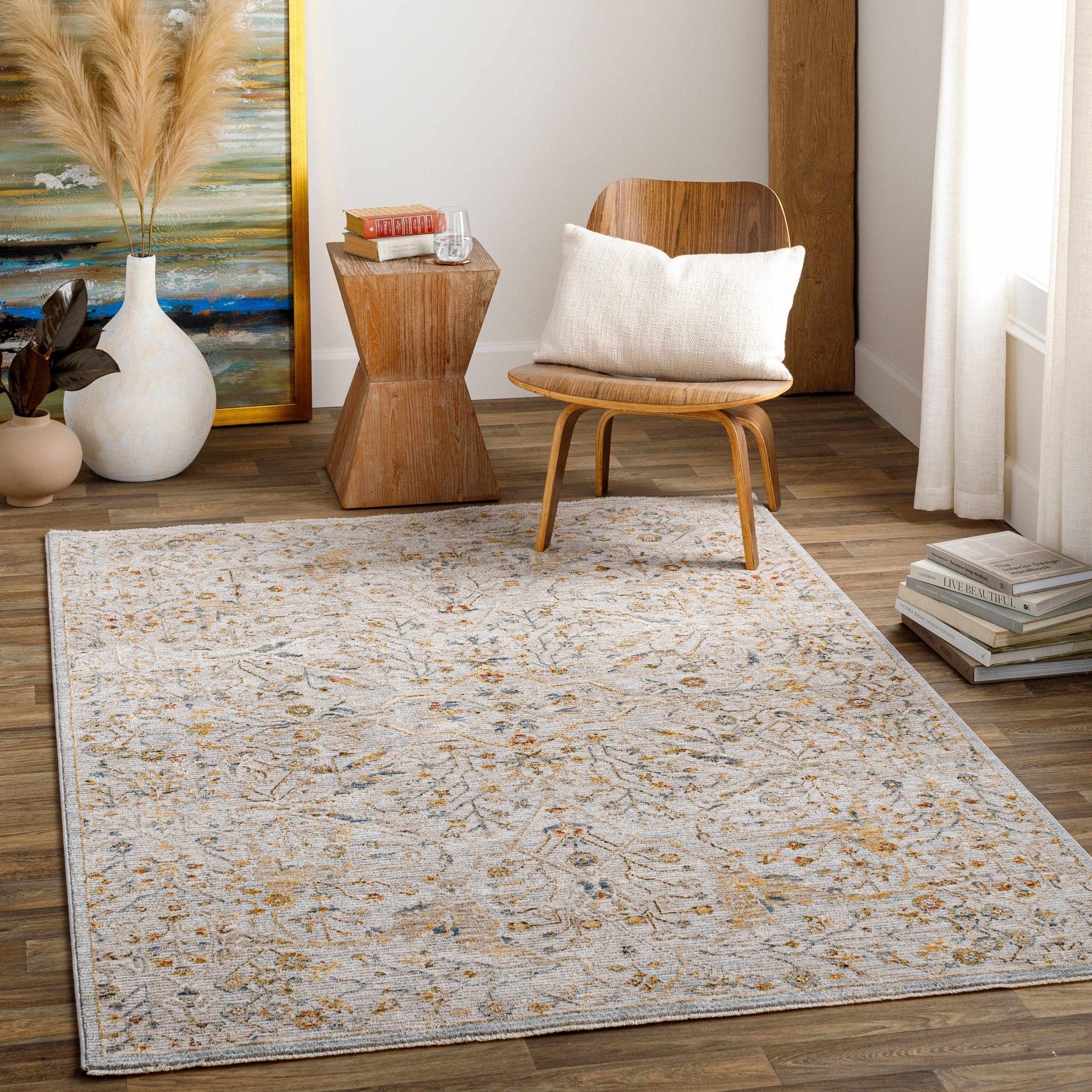Cream Traditional Oushak Design Machine Woven Rug - Image 3