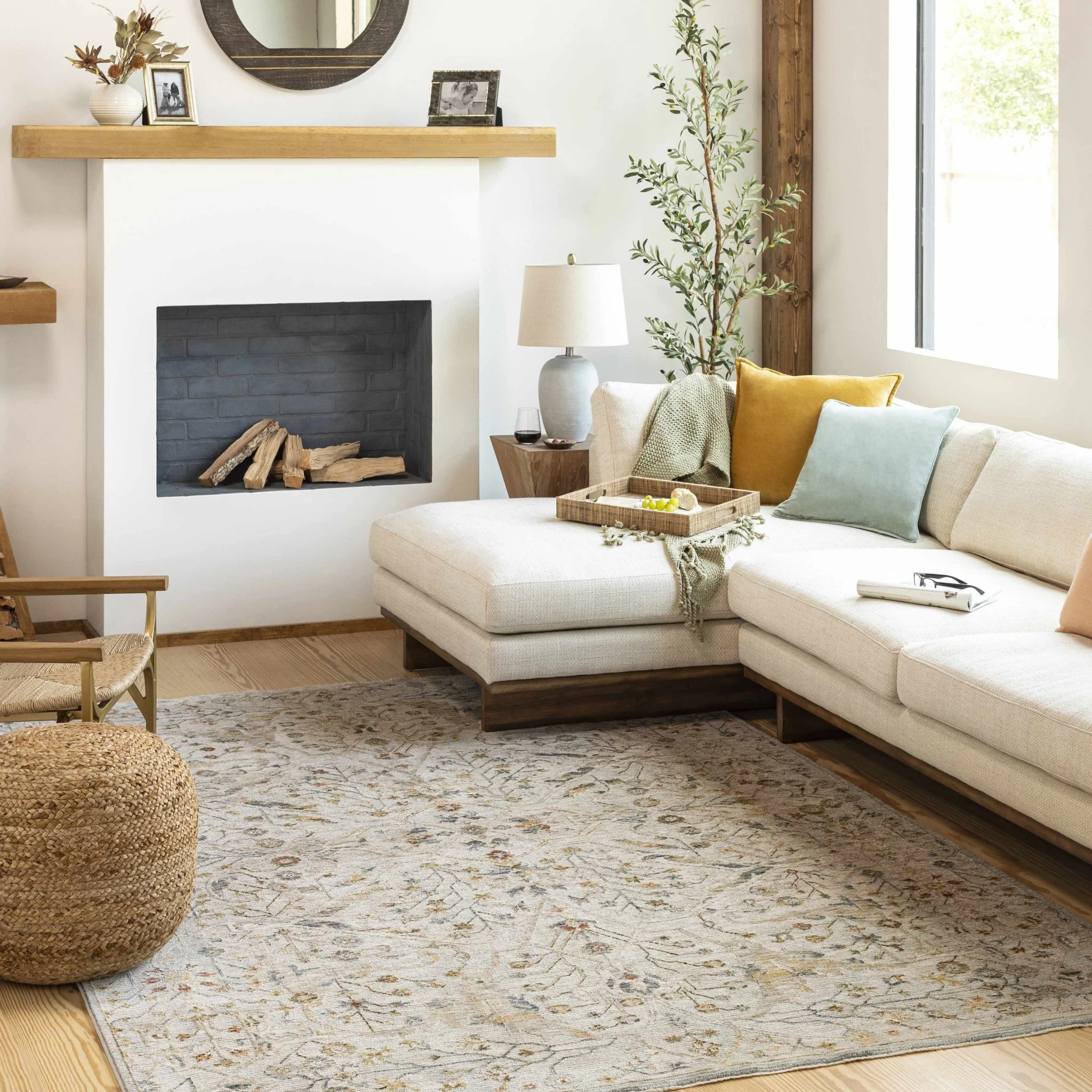 Cream Traditional Oushak Design Machine Woven Rug - Image 4