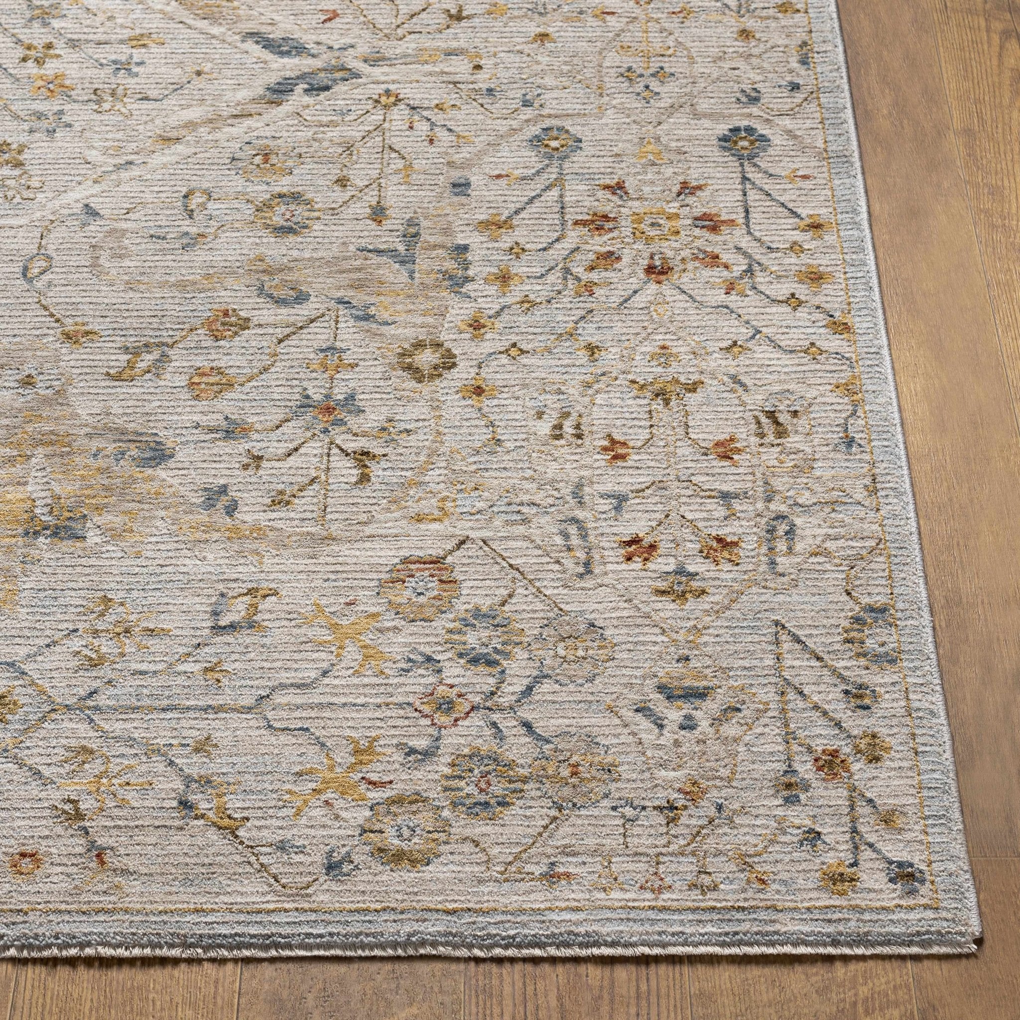 Cream Traditional Oushak Design Machine Woven Rug - Image 6