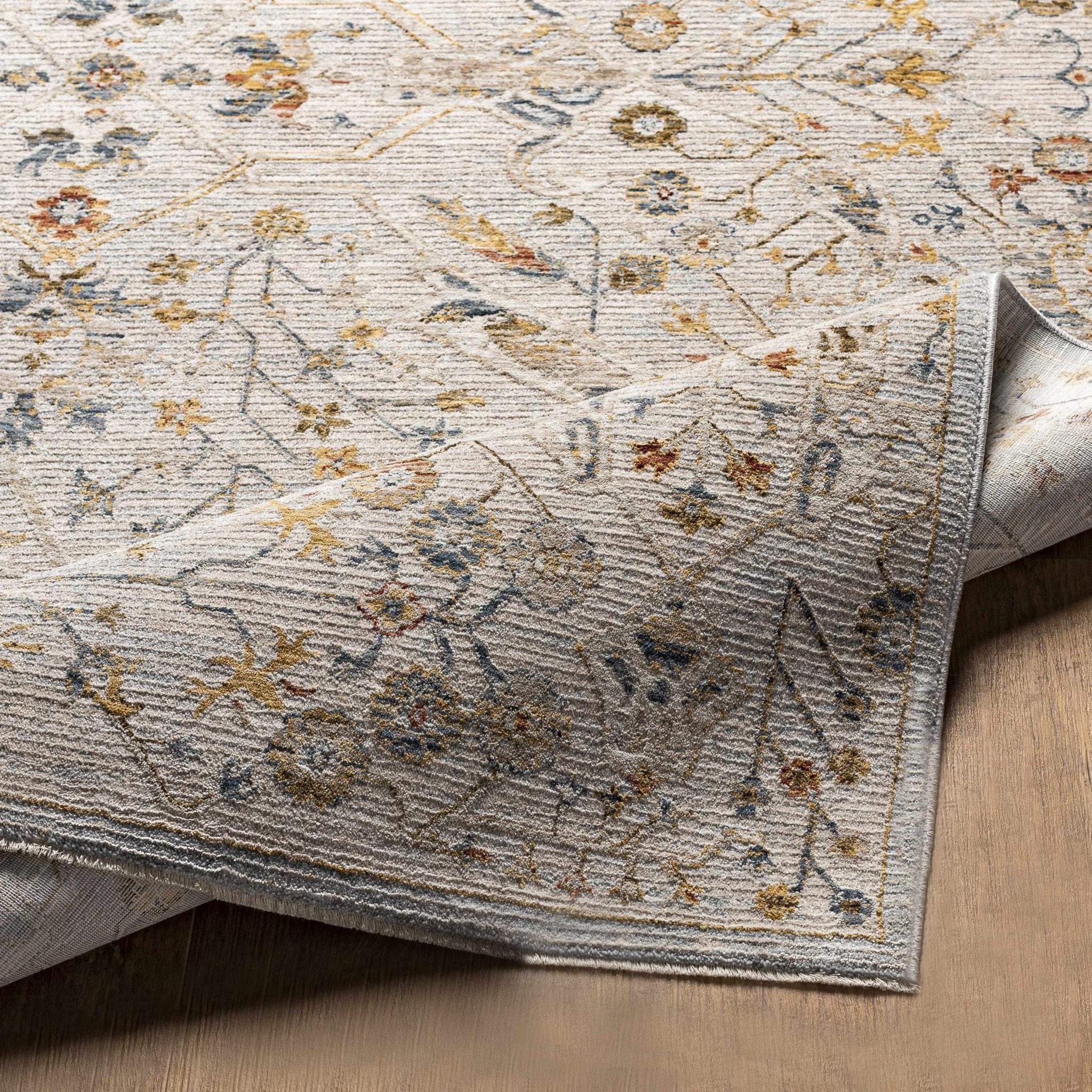 Cream Traditional Oushak Design Machine Woven Rug - Image 7