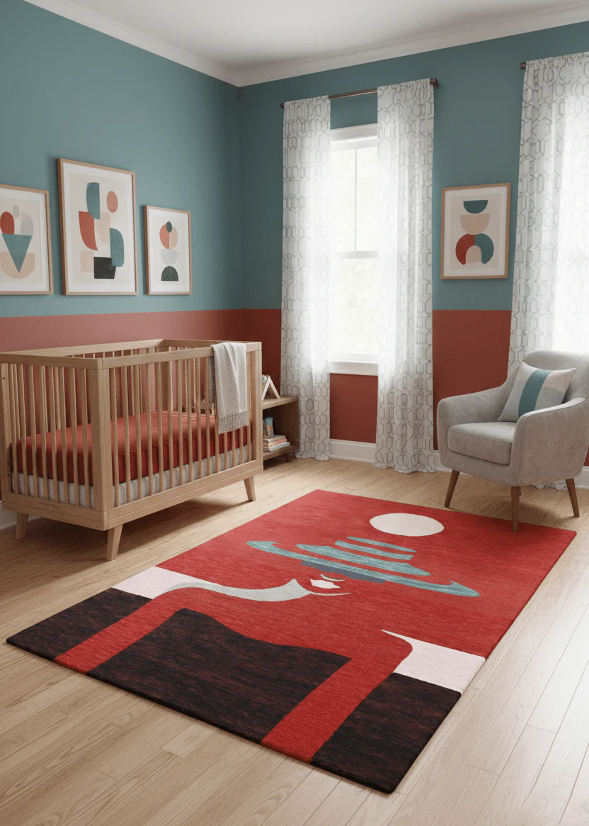 Crimson Eclipse Red And Black Hand Tufted 5x8 Wool Area Rug - Image 2