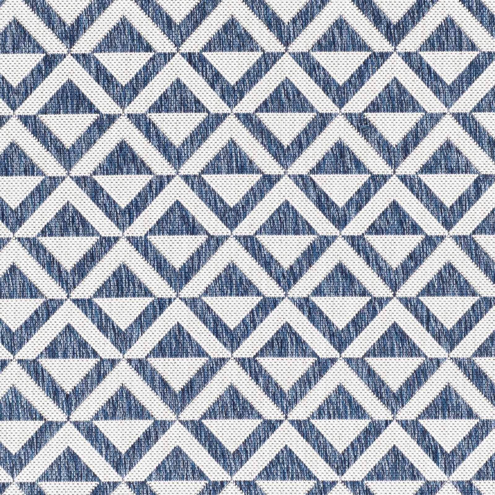 Cumby Denim Geometric Chevron Blue And White Machine Woven Outdoor Area Carpet - Image 3