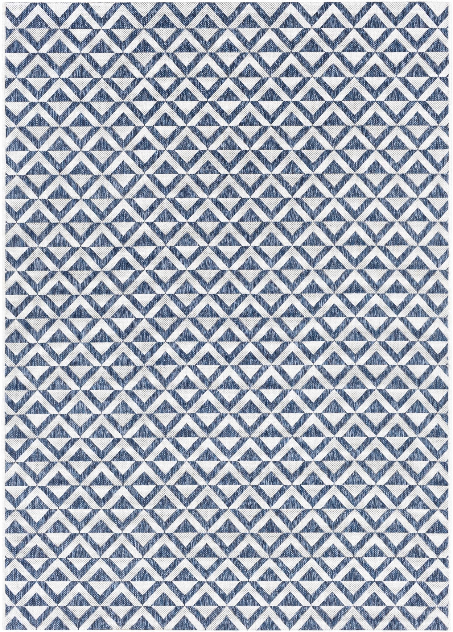 Cumby Denim Geometric Chevron Blue And White Machine Woven Outdoor Area Carpet - Image 9