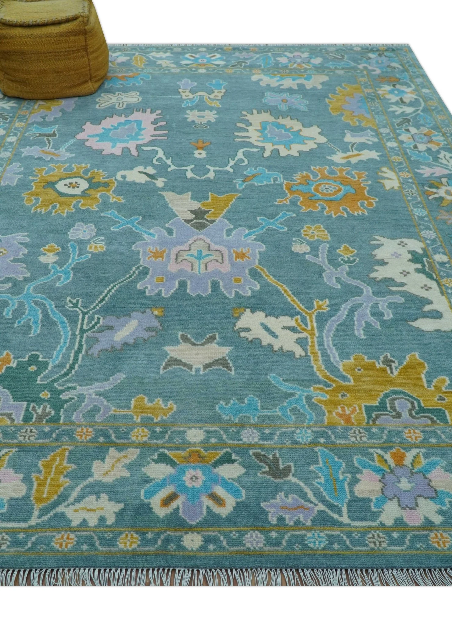 Custom Made Antique Blue Traditional Oushak Design Hand Knotted Wool Area Rug - Image 4