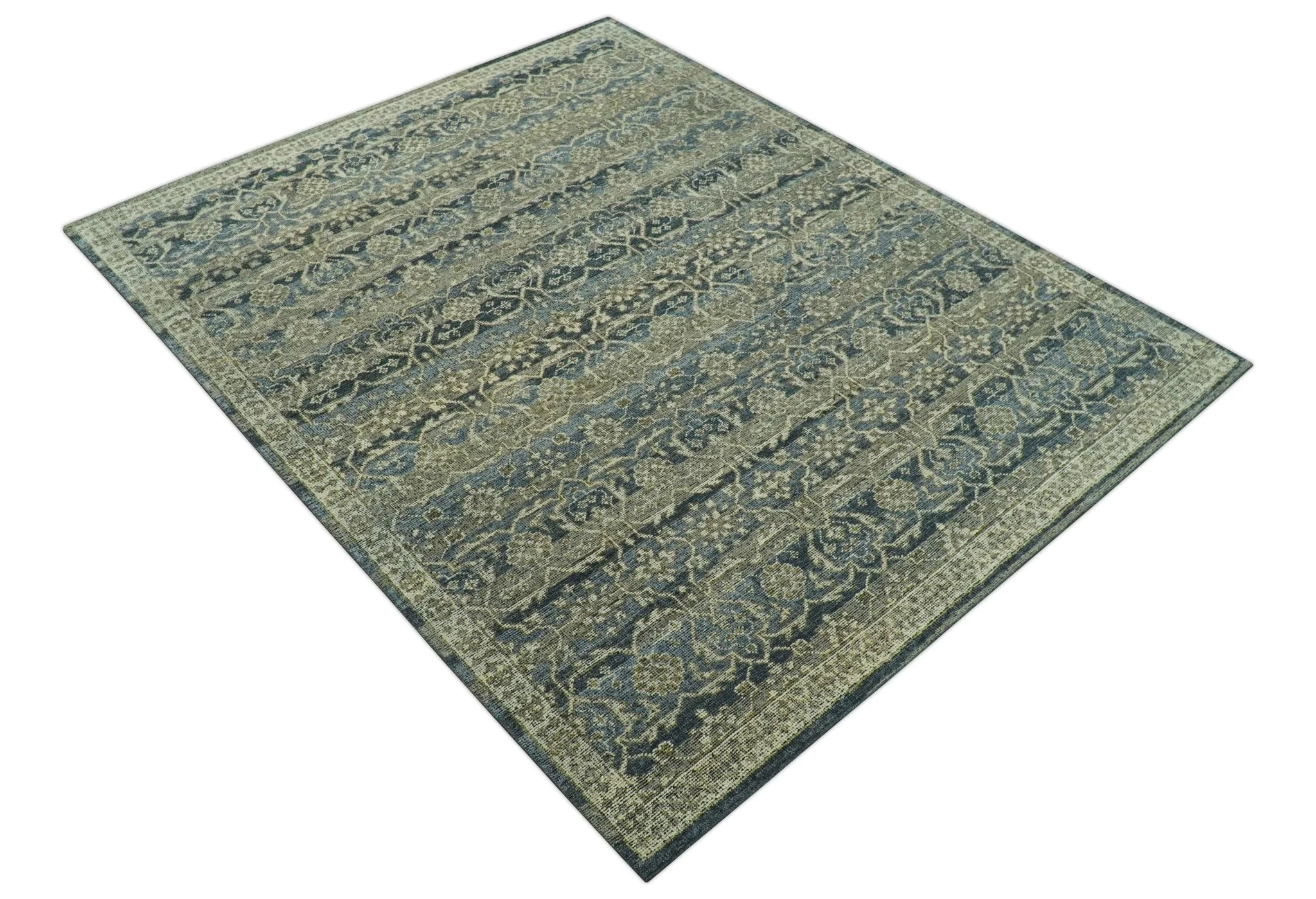Custom Made Antique Charcoal Blue Transitional Hand Knotted Wool Area Rug - Image 10