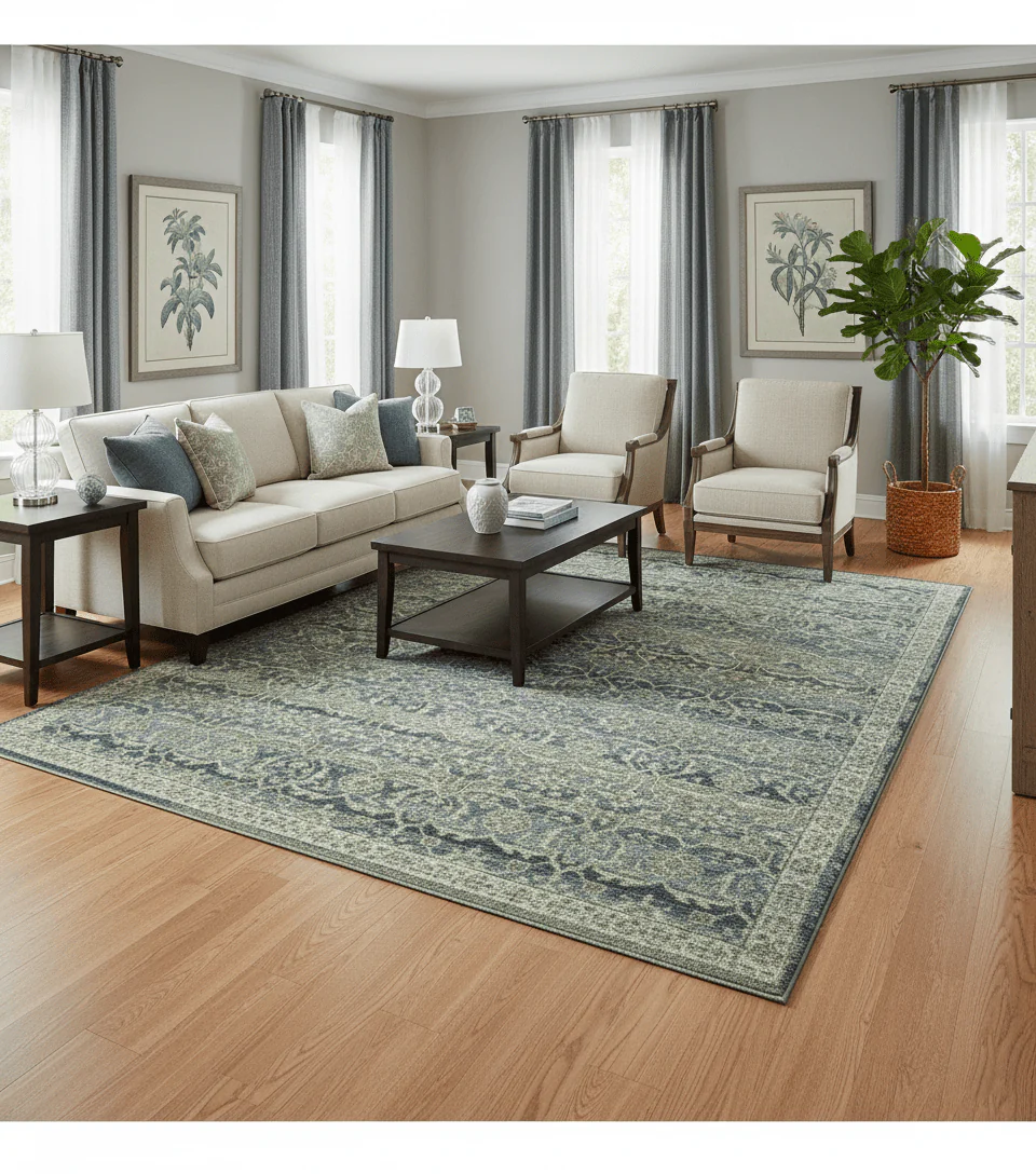 Custom Made Antique Charcoal Blue Transitional Hand Knotted Wool Area Rug - Image 2