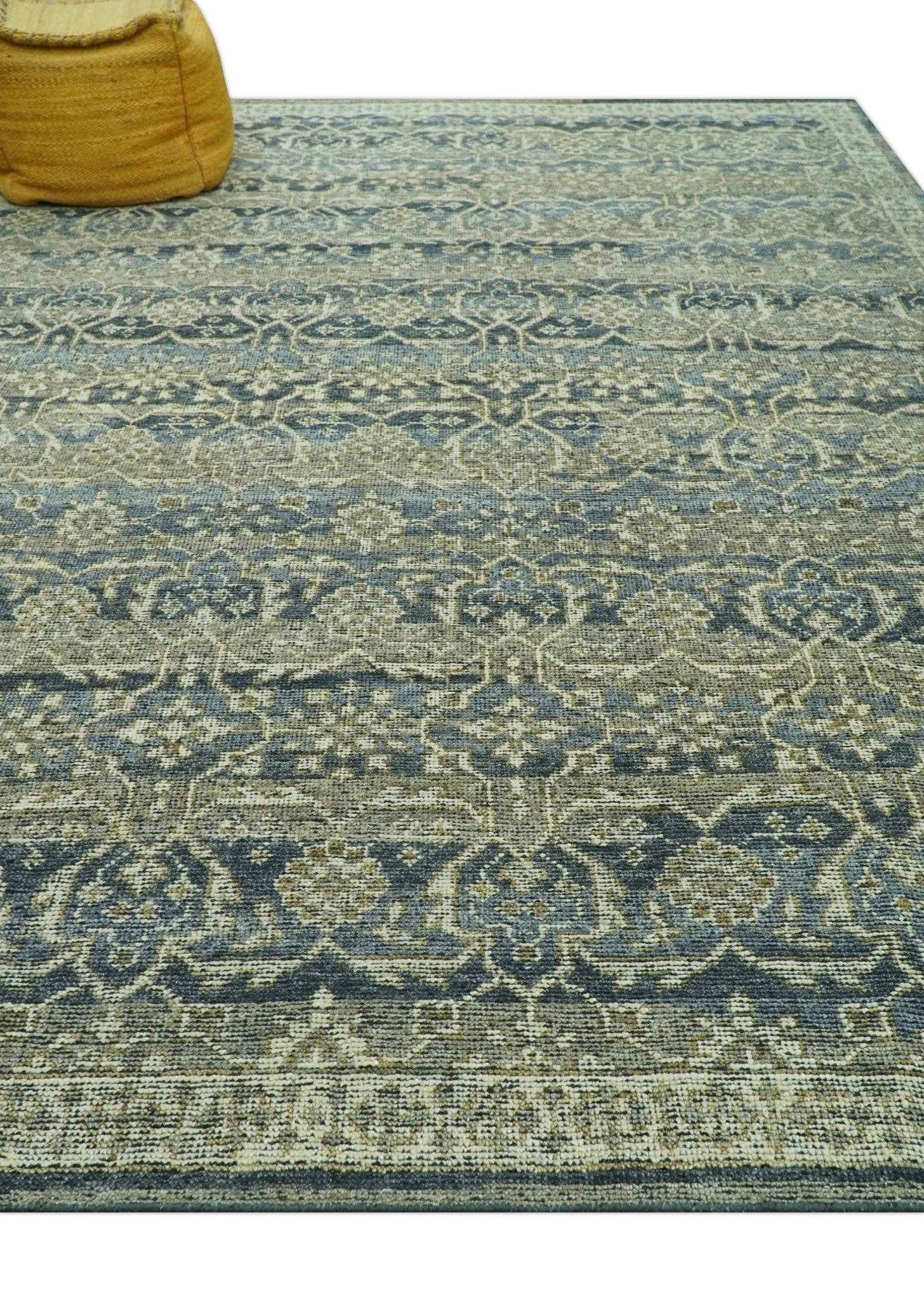 Custom Made Antique Charcoal Blue Transitional Hand Knotted Wool Area Rug - Image 4