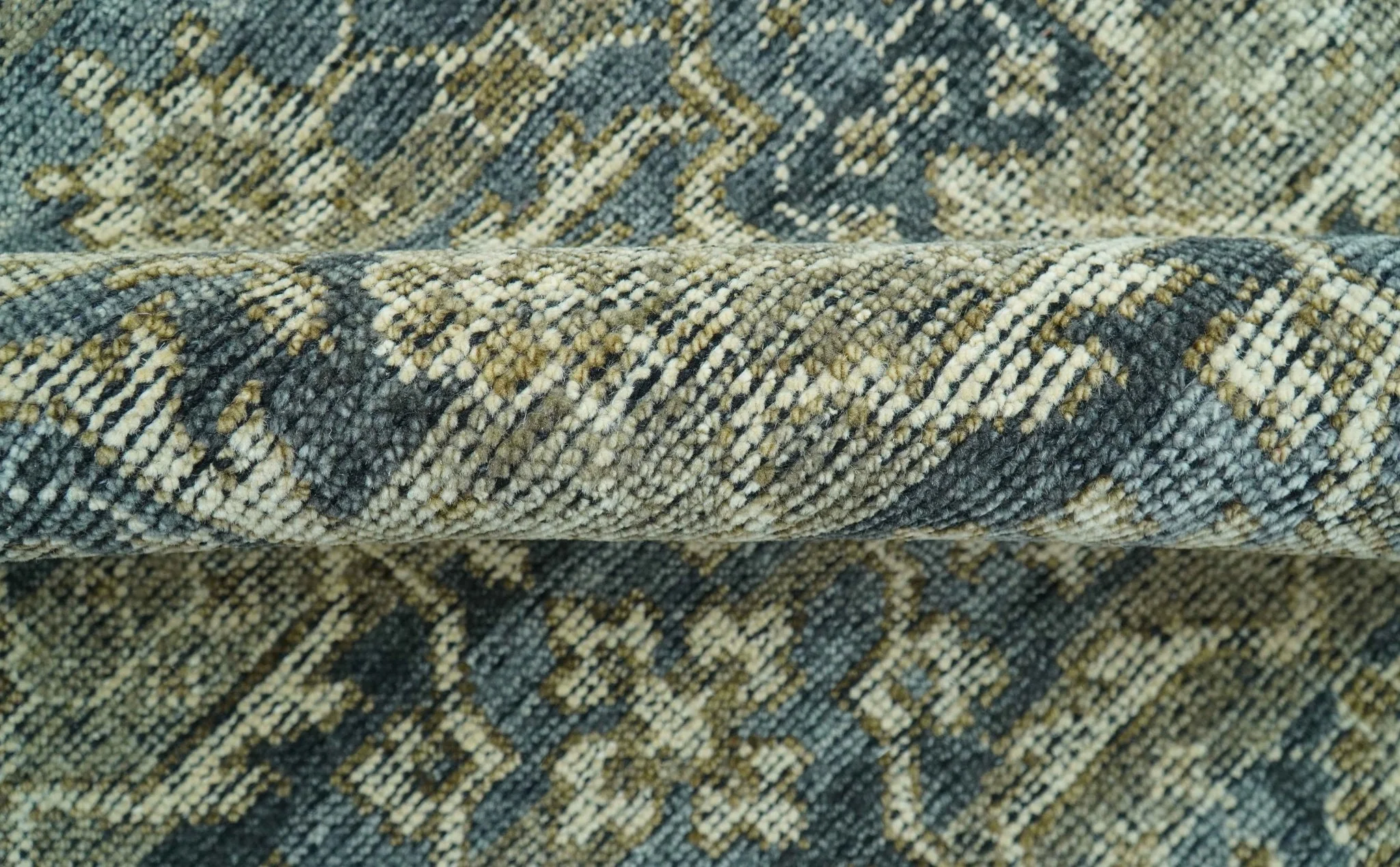 Custom Made Antique Charcoal Blue Transitional Hand Knotted Wool Area Rug - Image 9