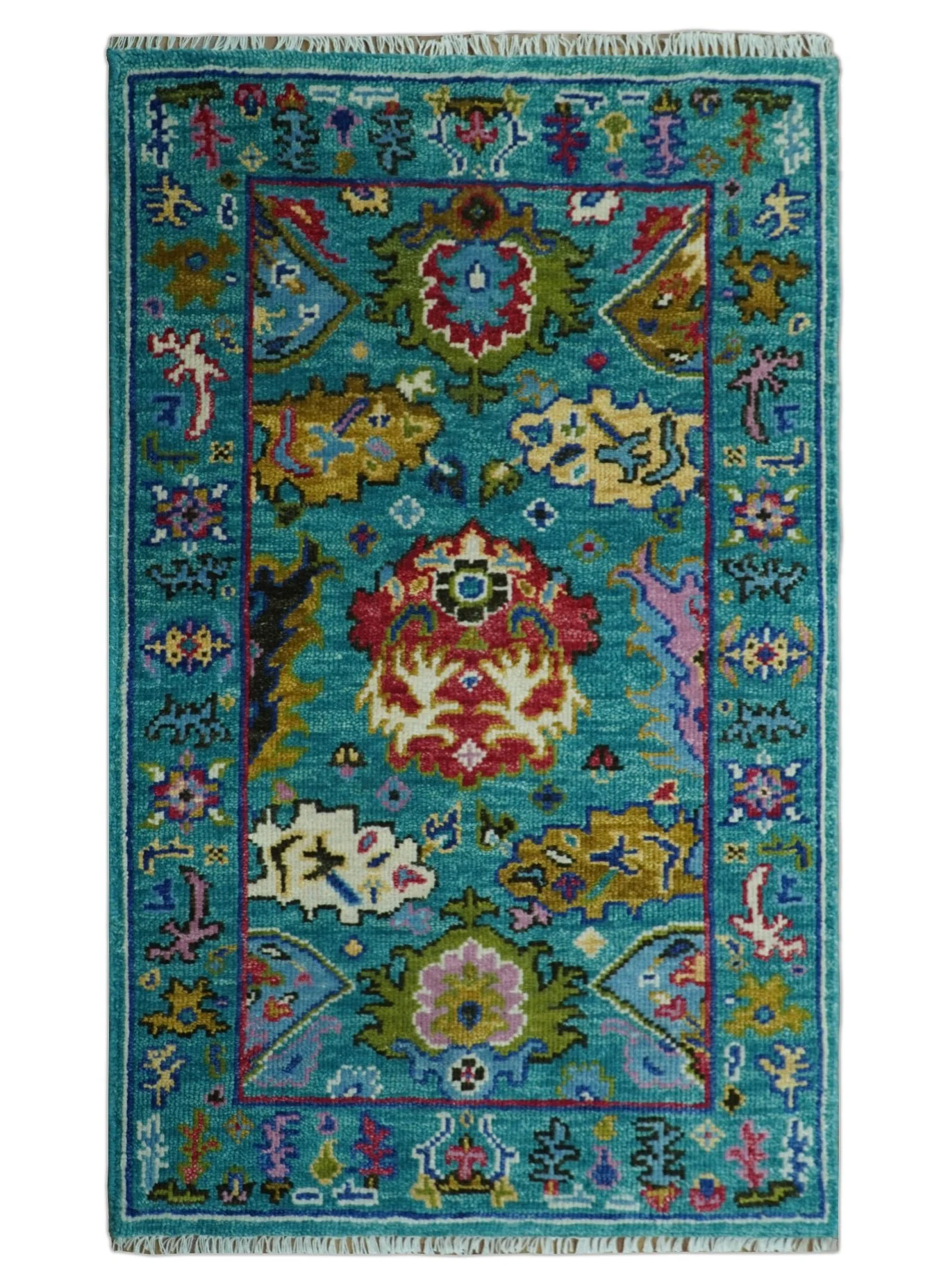 Custom Made Antique Style Hand Knotted Teal and Purple Traditional Oushak Multi Size Wool Rug - Image 11