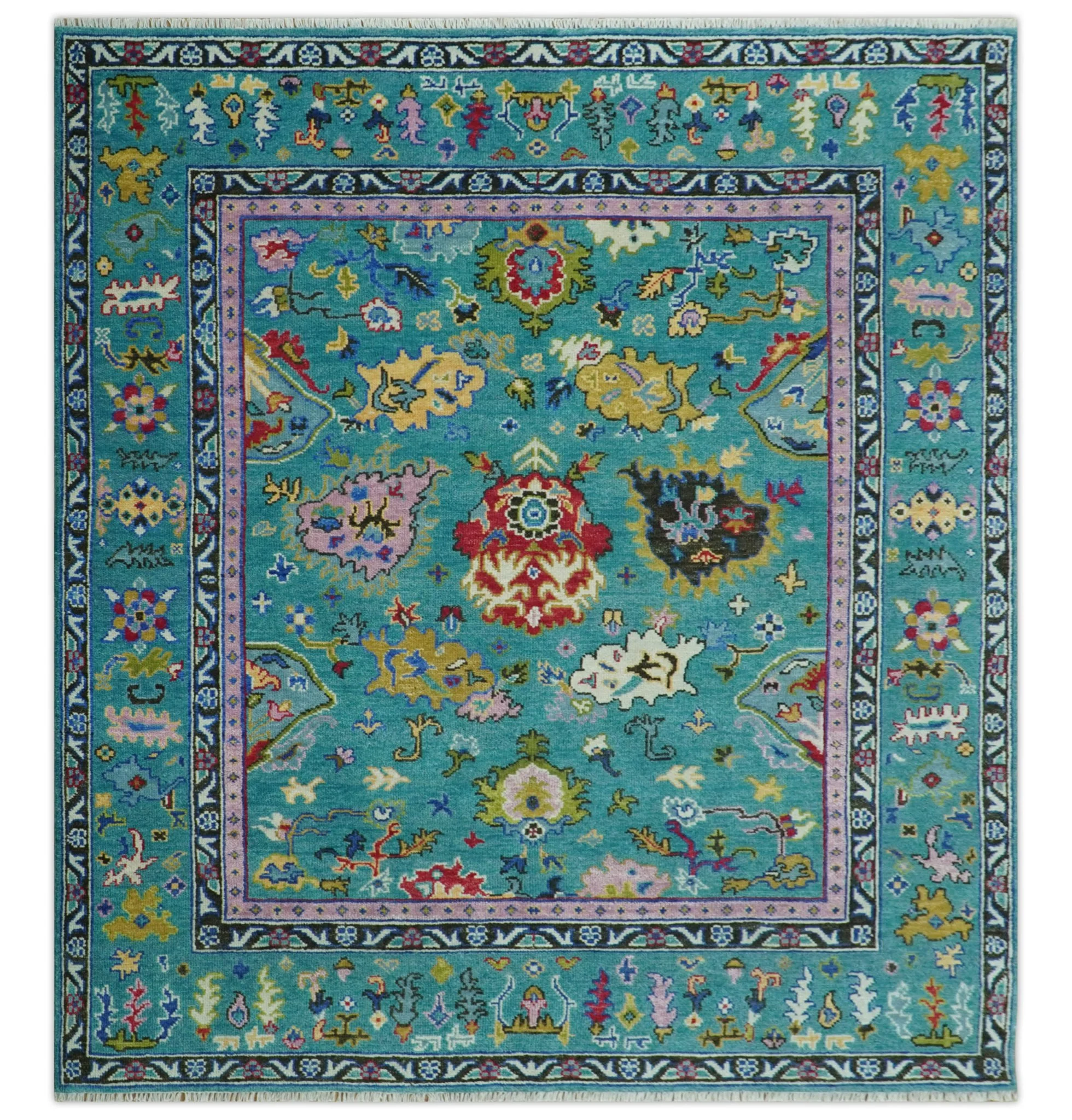 Custom Made Antique Style Hand Knotted Teal and Purple Traditional Oushak Multi Size Wool Rug - Image 12