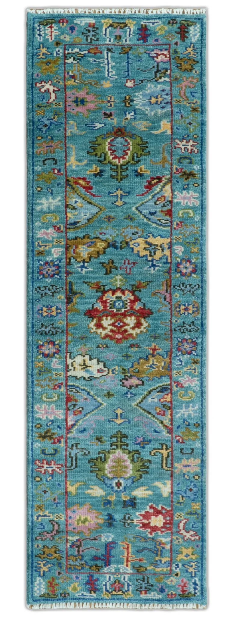 Custom Made Antique Style Hand Knotted Teal and Purple Traditional Oushak Multi Size Wool Rug - Image 13