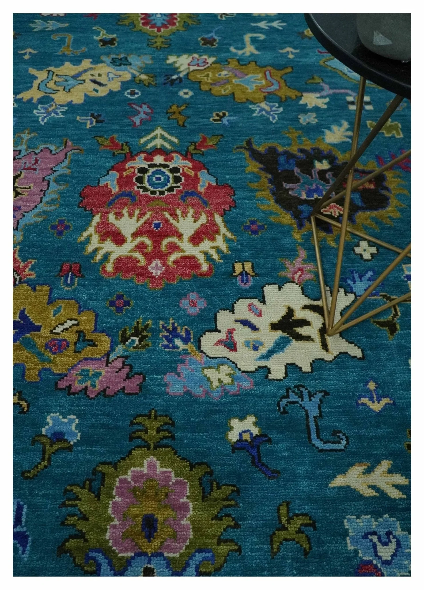 Custom Made Antique Style Hand Knotted Teal and Purple Traditional Oushak Multi Size Wool Rug - Image 2