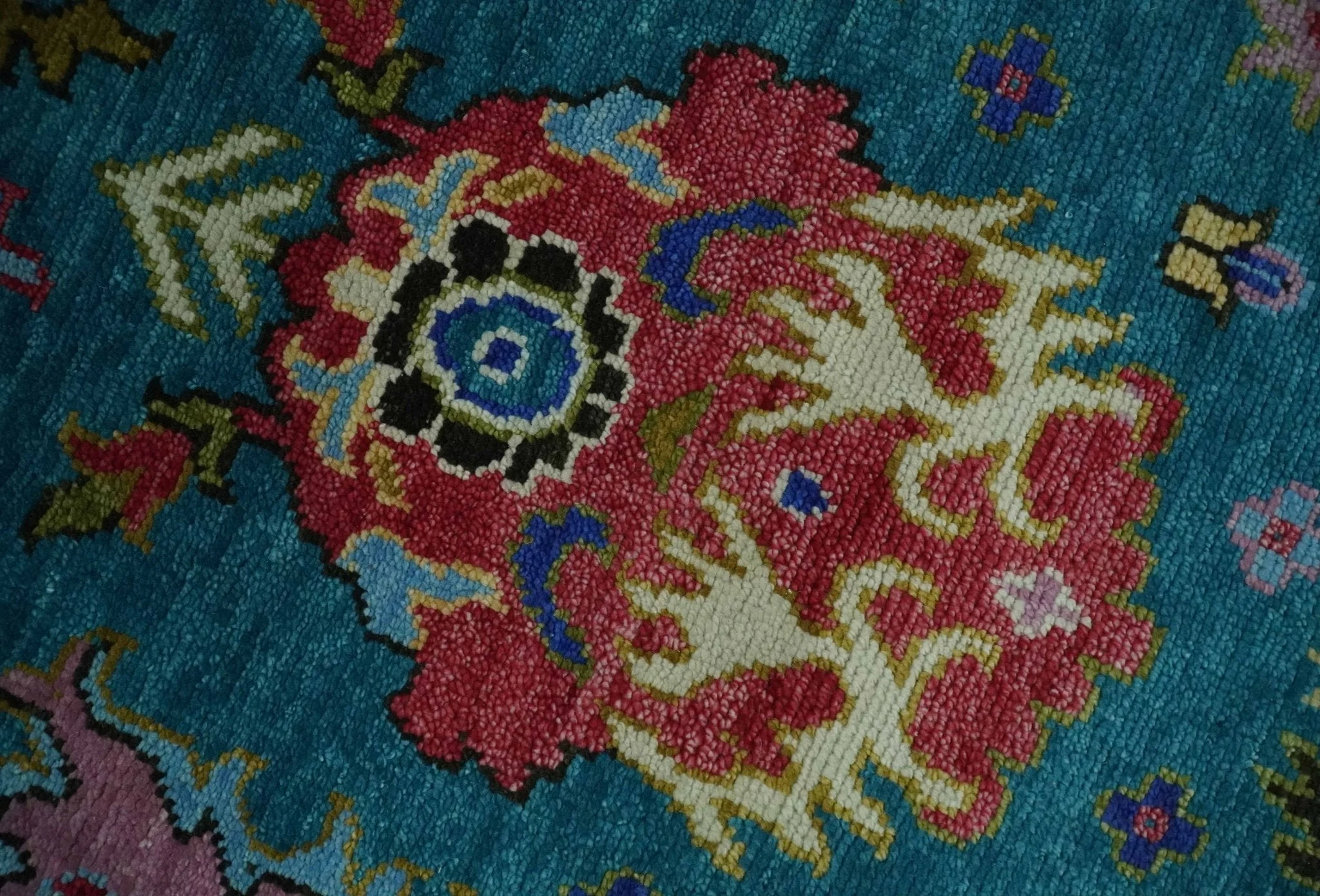 Custom Made Antique Style Hand Knotted Teal and Purple Traditional Oushak Multi Size Wool Rug - Image 4