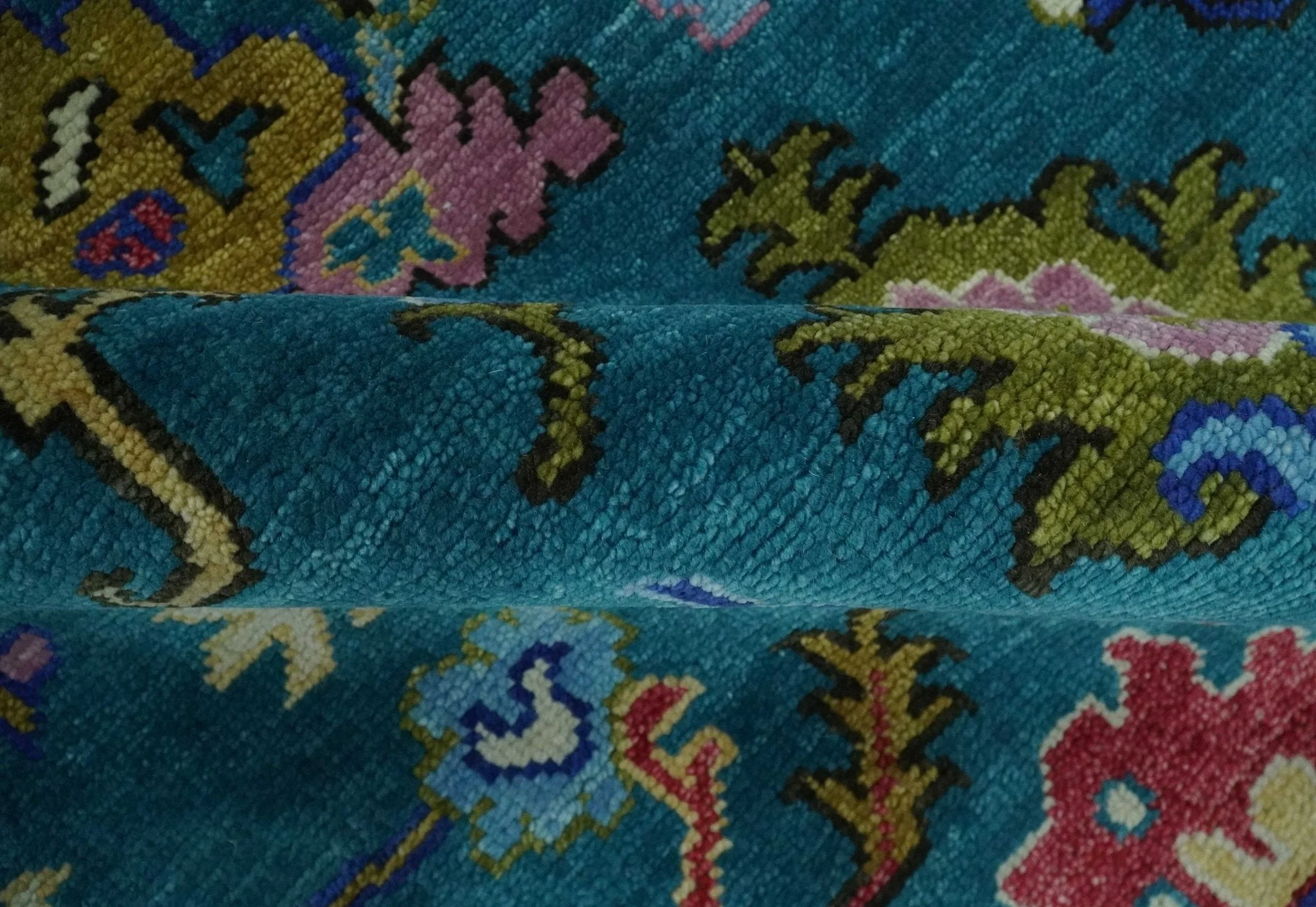Custom Made Antique Style Hand Knotted Teal and Purple Traditional Oushak Multi Size Wool Rug - Image 7