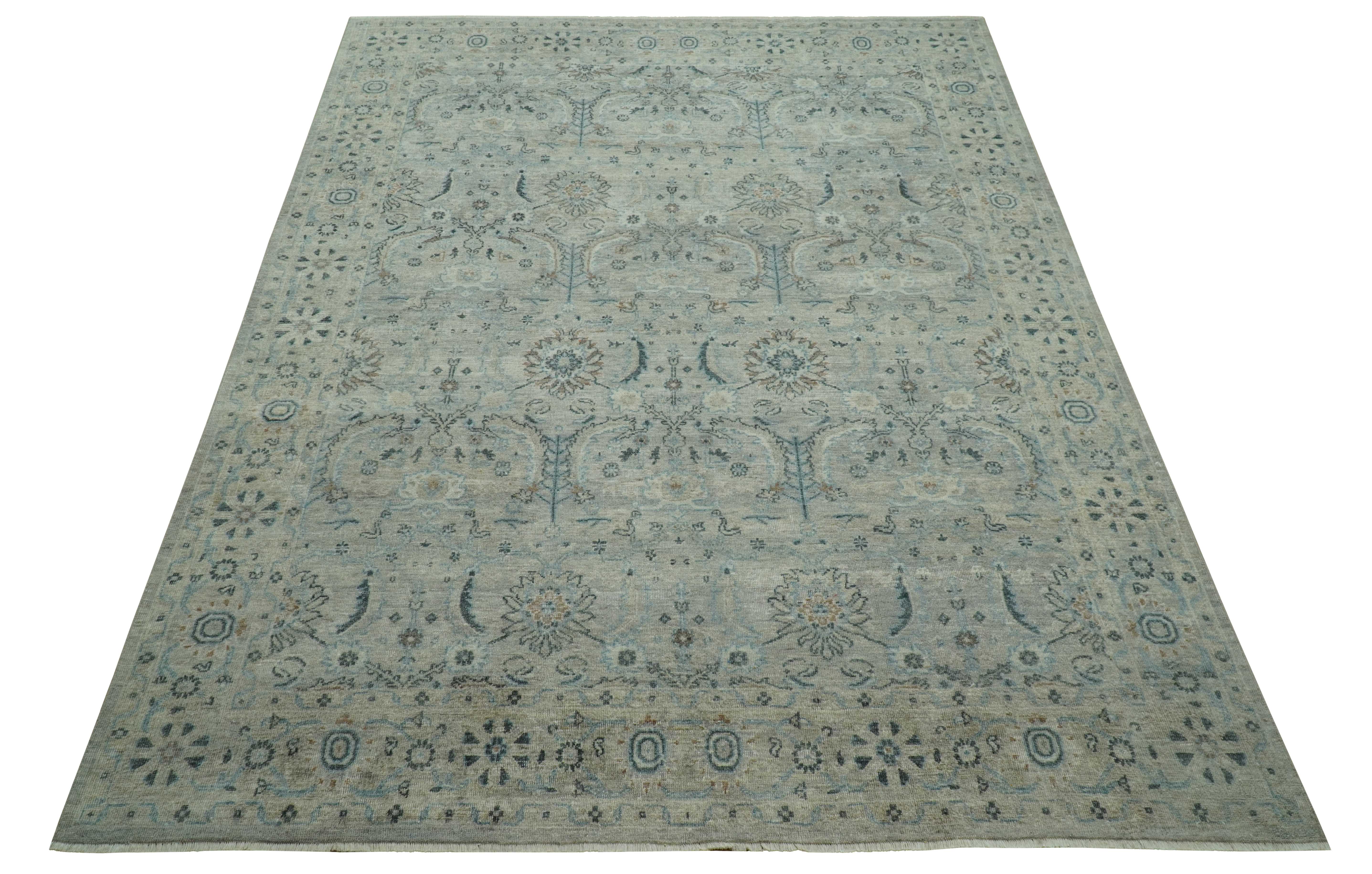Custom Made Silver And Blue Traditional Oriental Design Hand knotted Wool Area Rug - Image 10