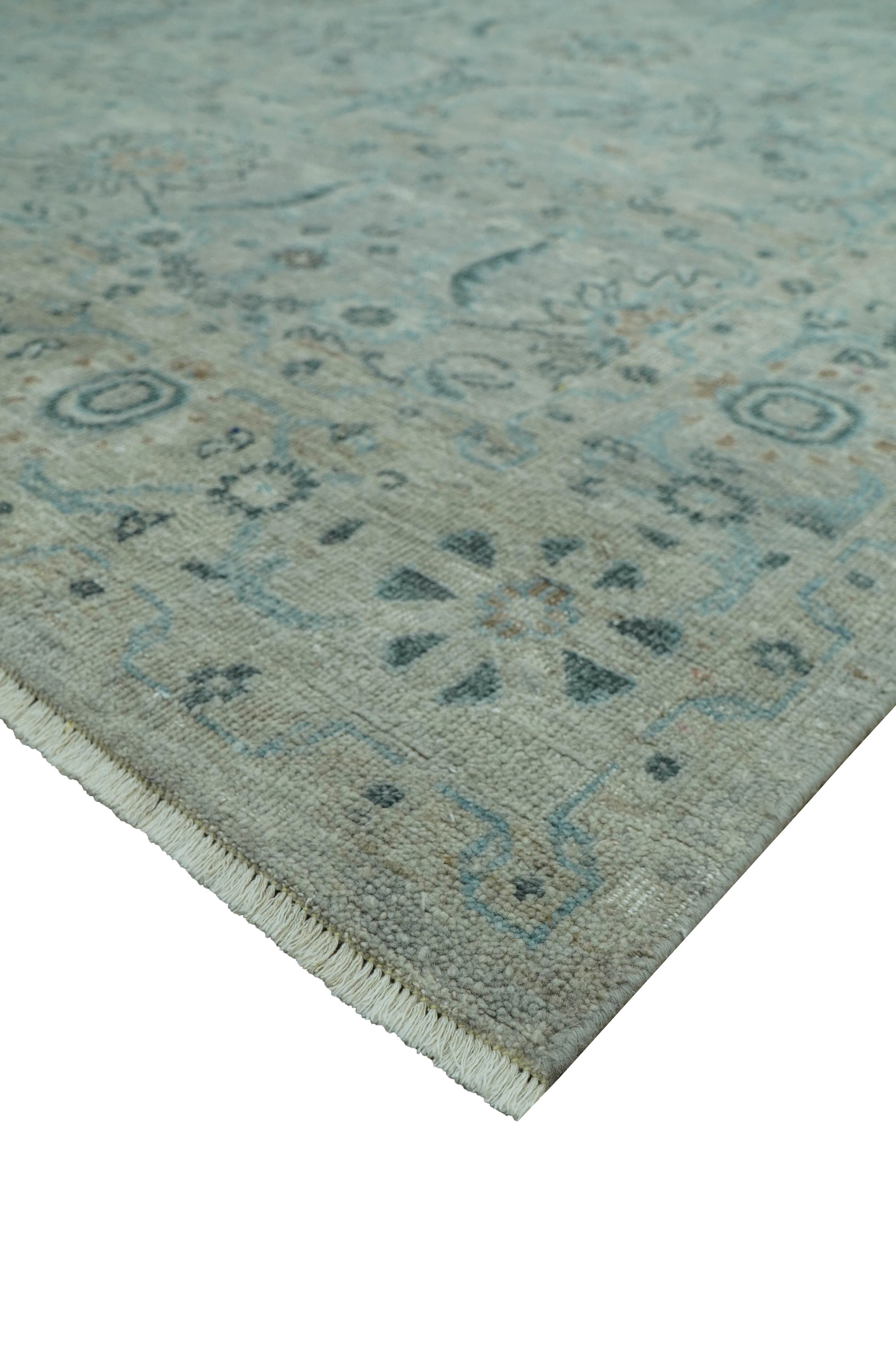 Custom Made Silver And Blue Traditional Oriental Design Hand knotted Wool Area Rug - Image 4
