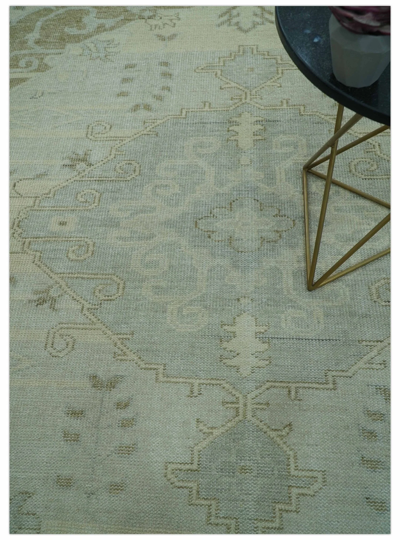 Custom Made Beige And Blue Traditional Turkish Design Hand knotted Wool Rug - Image 3