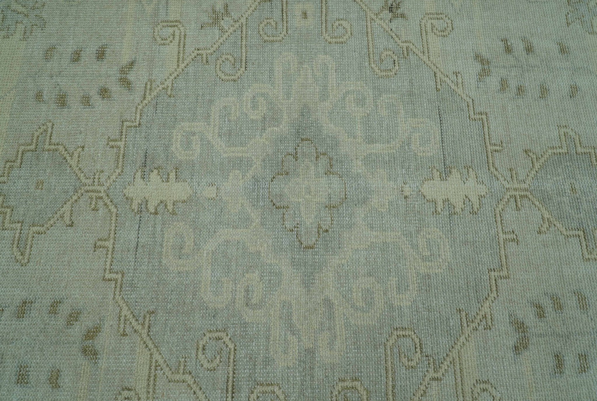 Custom Made Beige And Blue Traditional Turkish Design Hand knotted Wool Rug - Image 5