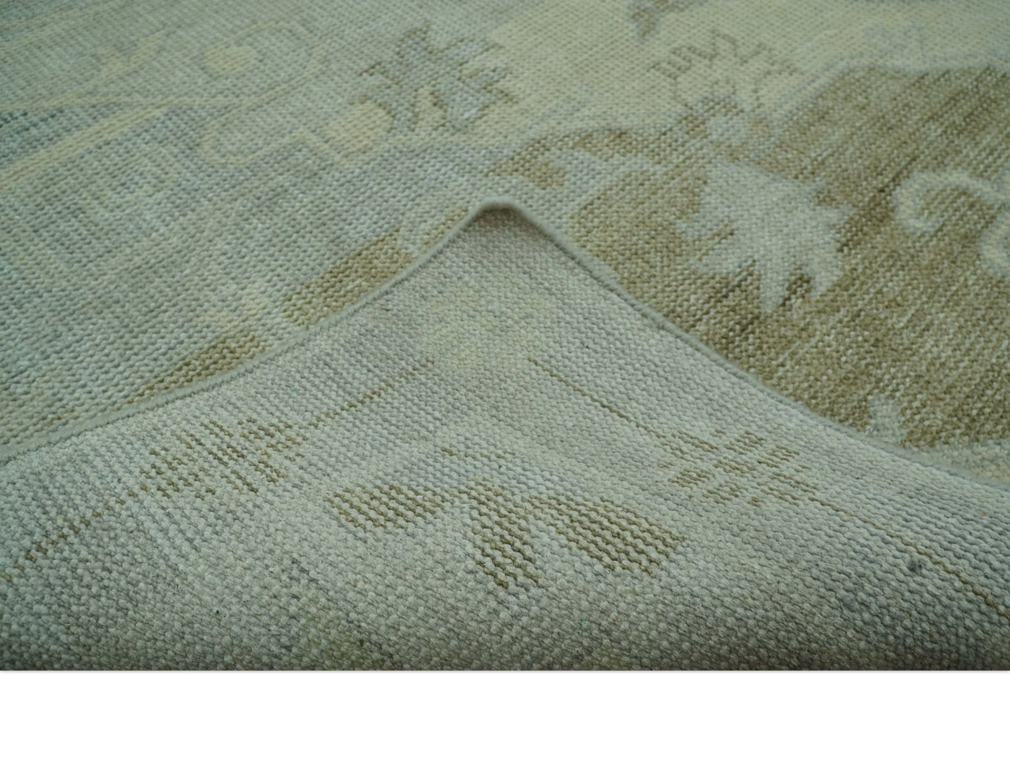 Custom Made Beige And Blue Traditional Turkish Design Hand knotted Wool Rug - Image 6