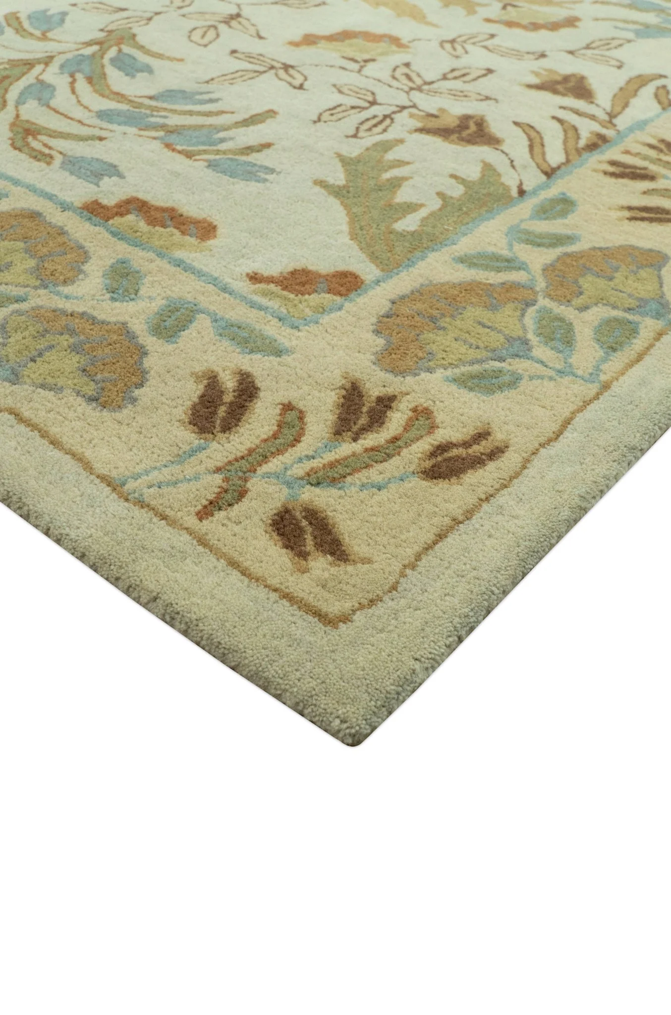 Custom Made Beige And Brown Traditional Floral Design Hand Tufted Wool Area Rug - Image 3