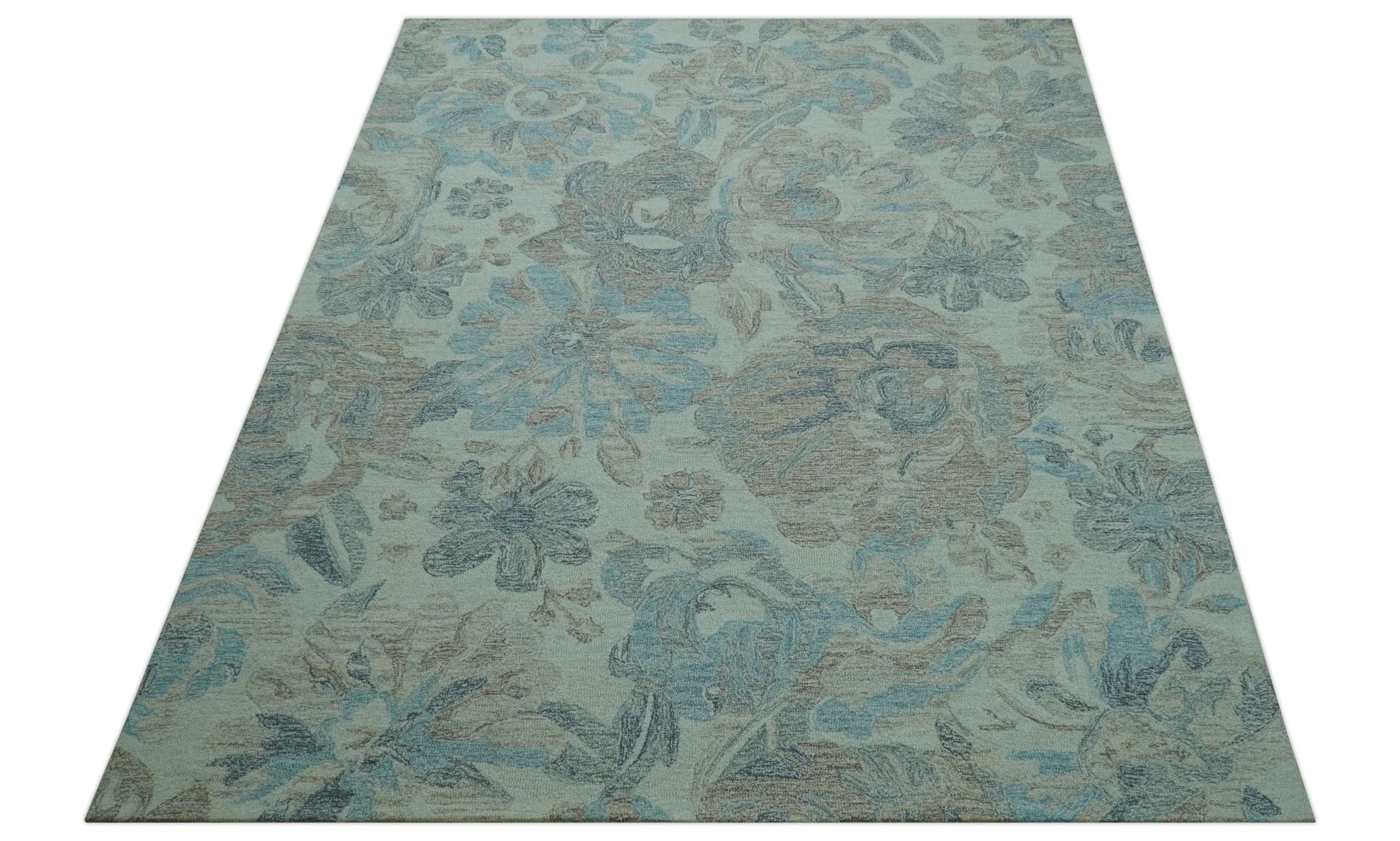 Custom Made Beige And Brown Traditional Floral Pattern Hand Tufted Wool Area Rug - Image 11