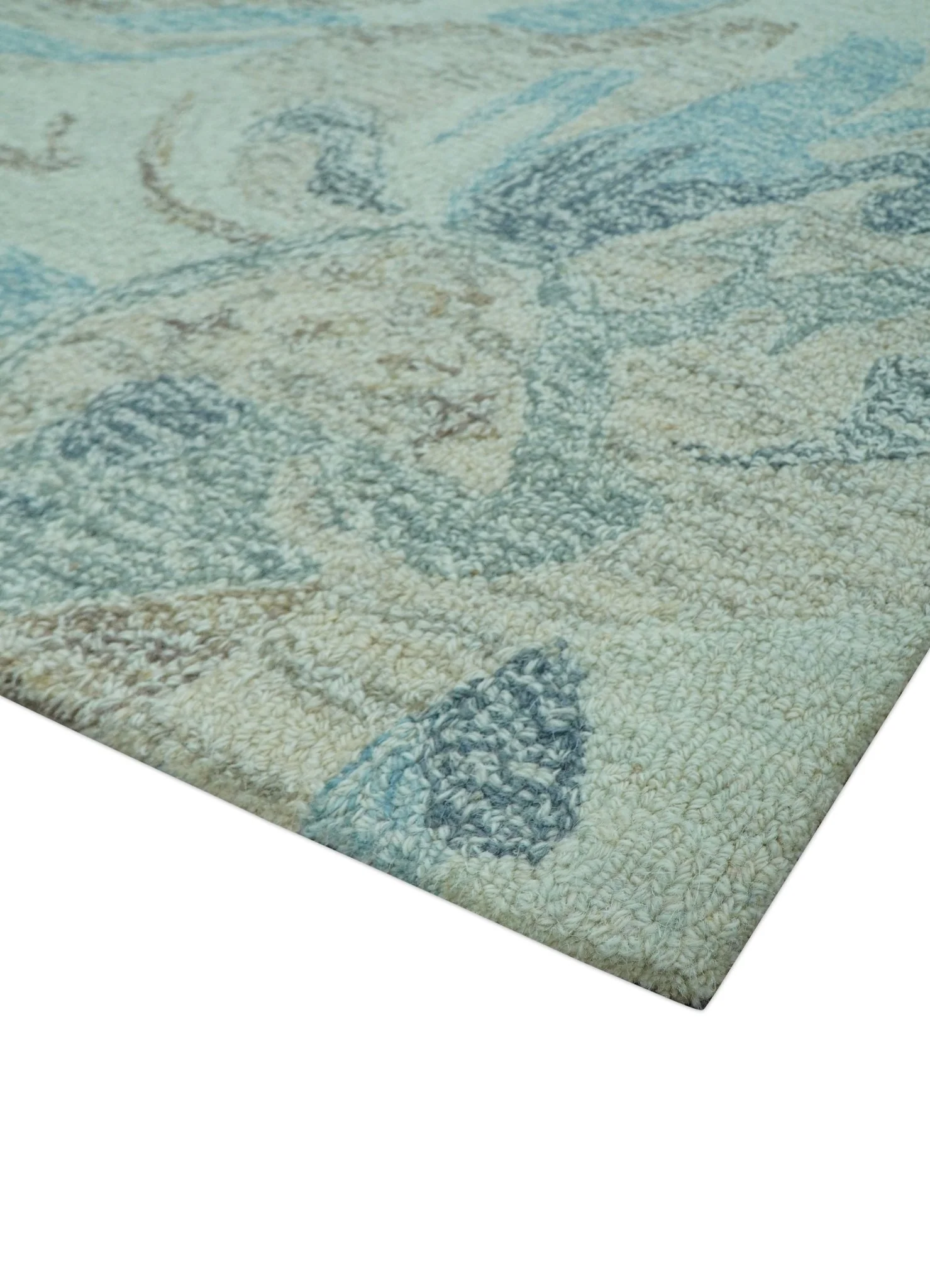 Custom Made Beige And Brown Traditional Floral Pattern Hand Tufted Wool Area Rug - Image 3