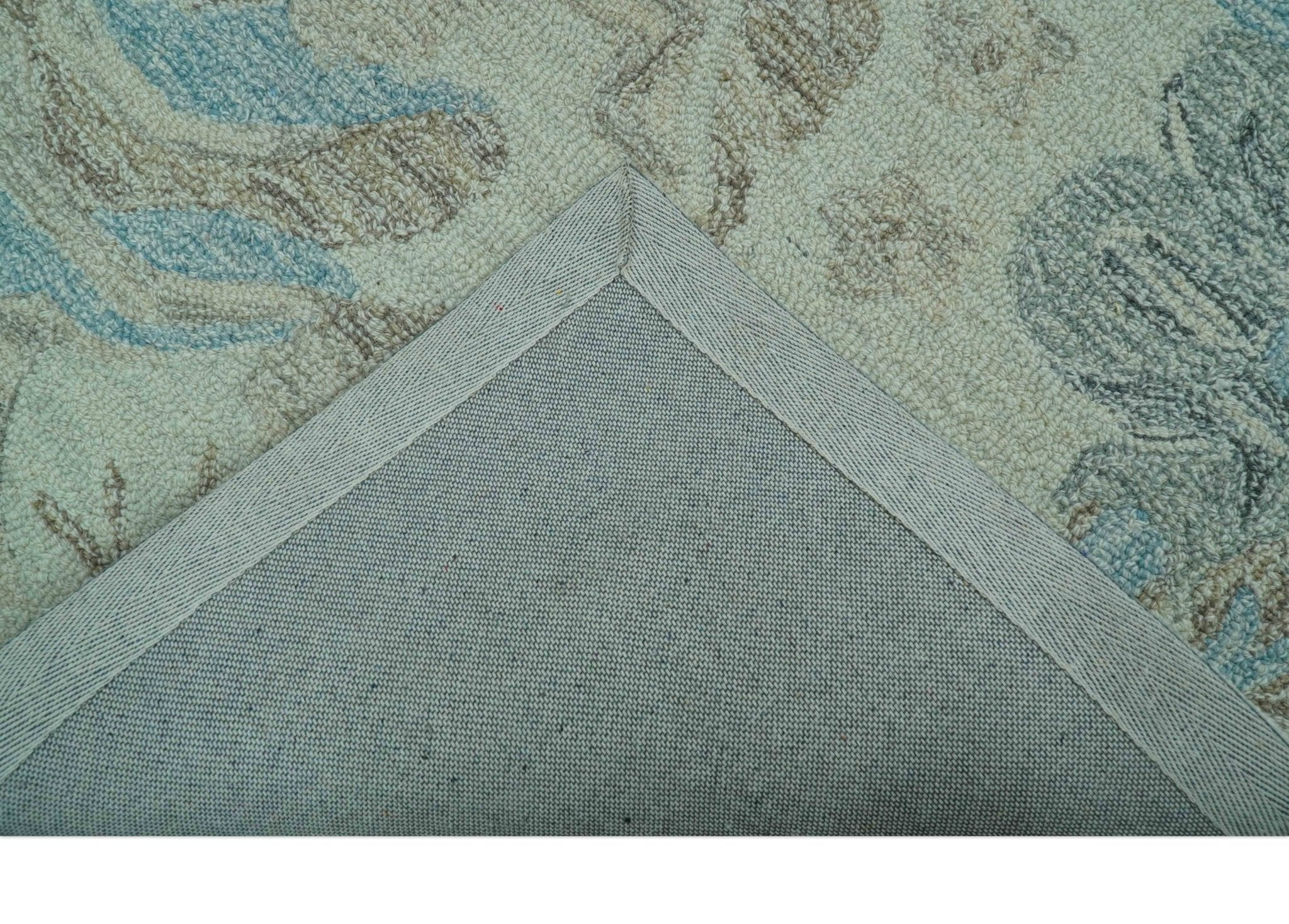 Custom Made Beige And Brown Traditional Floral Pattern Hand Tufted Wool Area Rug - Image 4