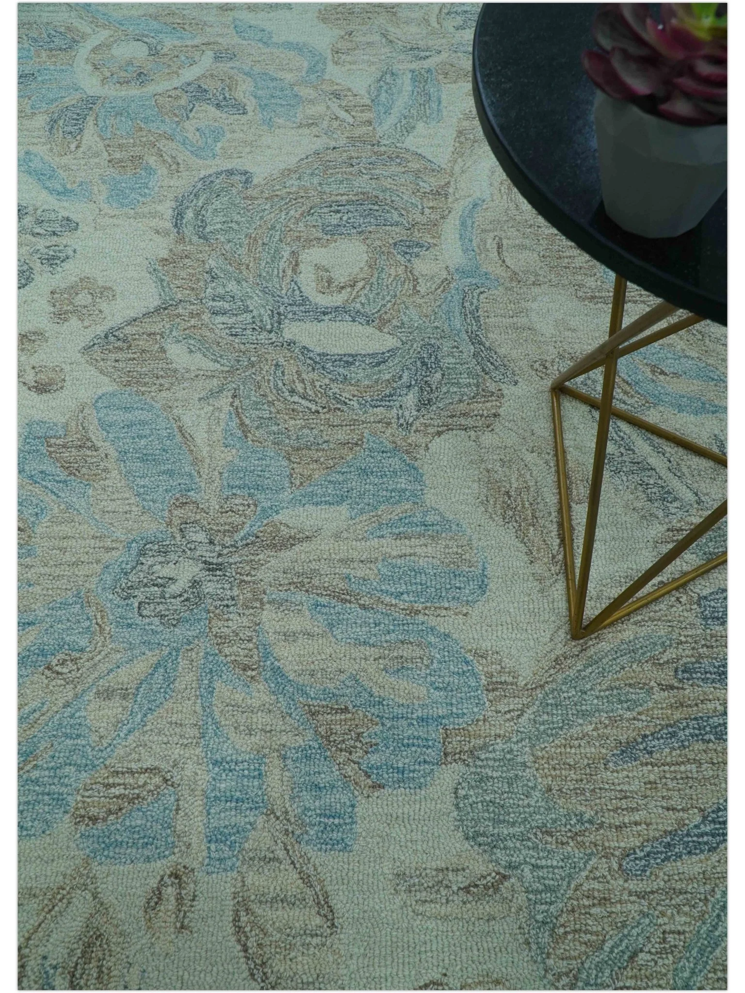 Custom Made Beige And Brown Traditional Floral Pattern Hand Tufted Wool Area Rug - Image 8