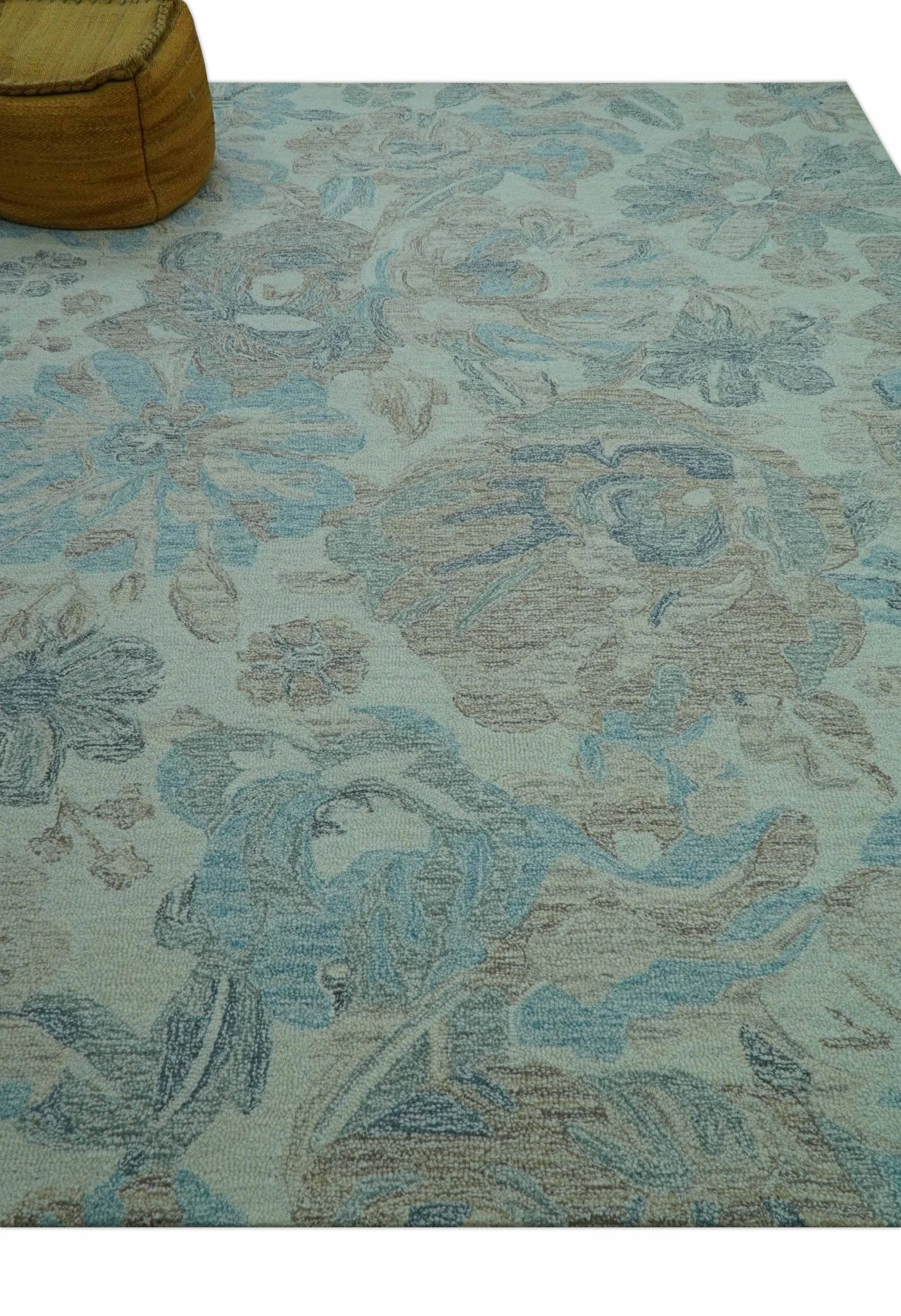 Custom Made Beige And Brown Traditional Floral Pattern Hand Tufted Wool Area Rug - Image 9