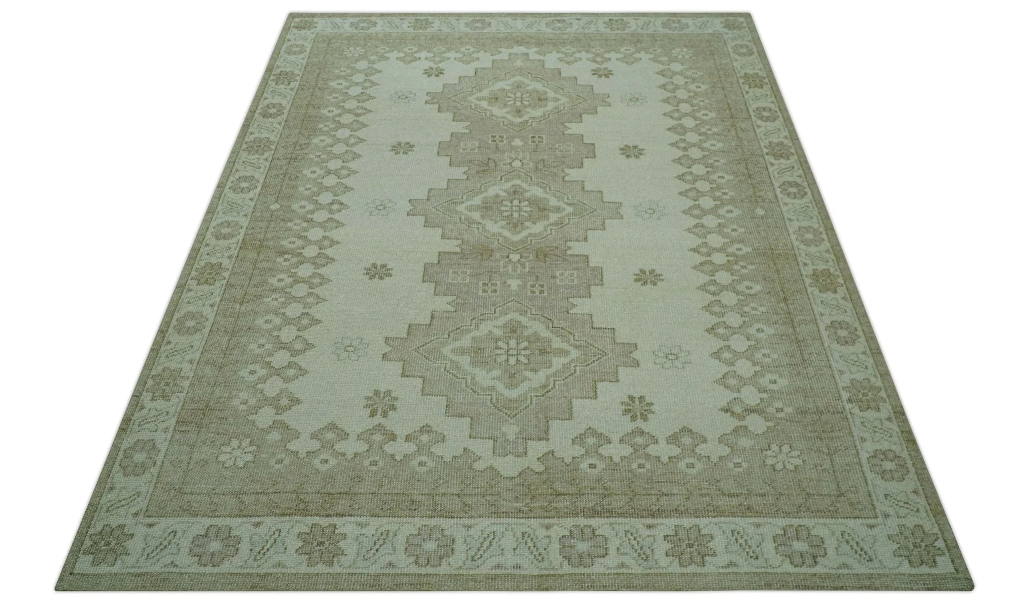 Custom Made Beige Traditional Turkish Design Hand knotted Wool Area Rug - Image 11