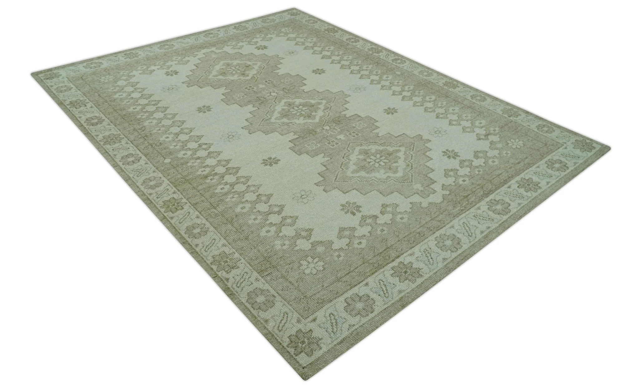 Custom Made Beige Traditional Turkish Design Hand knotted Wool Area Rug - Image 12