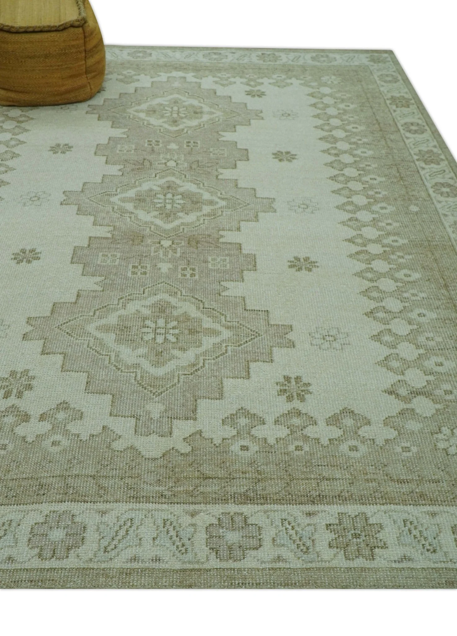 Custom Made Beige Traditional Turkish Design Hand knotted Wool Area Rug - Image 4