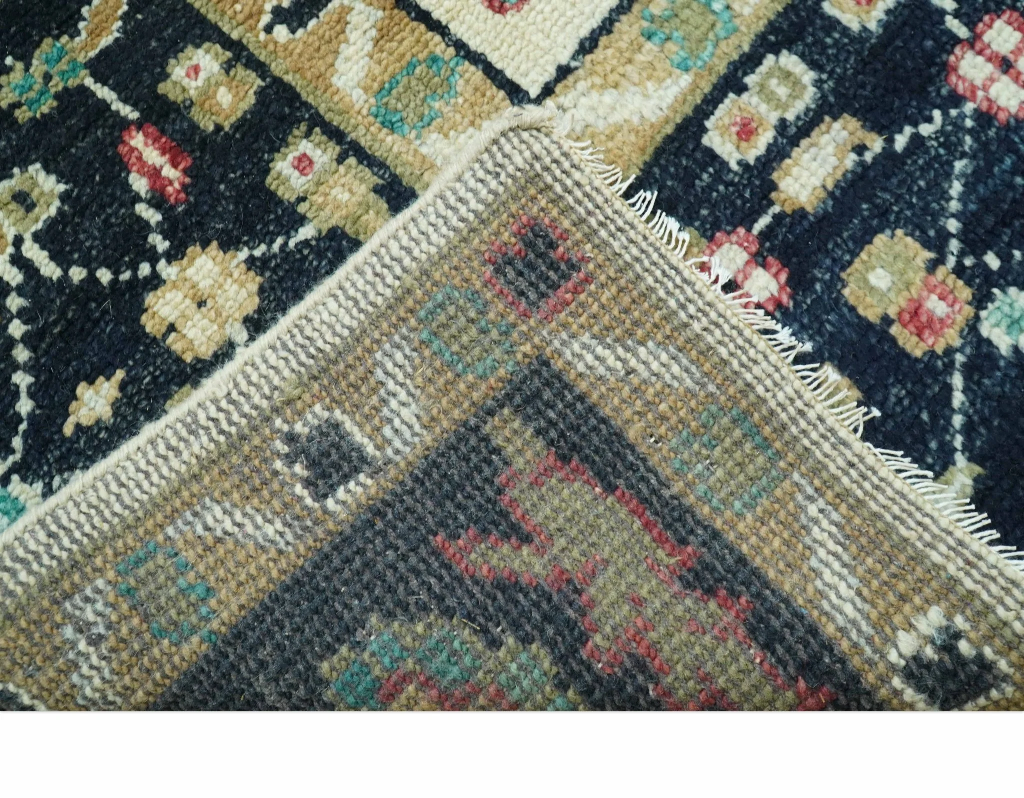 Custom Made Black And Ivory Traditional Serapi Design Hand Knotted Wool Rug - Image 5
