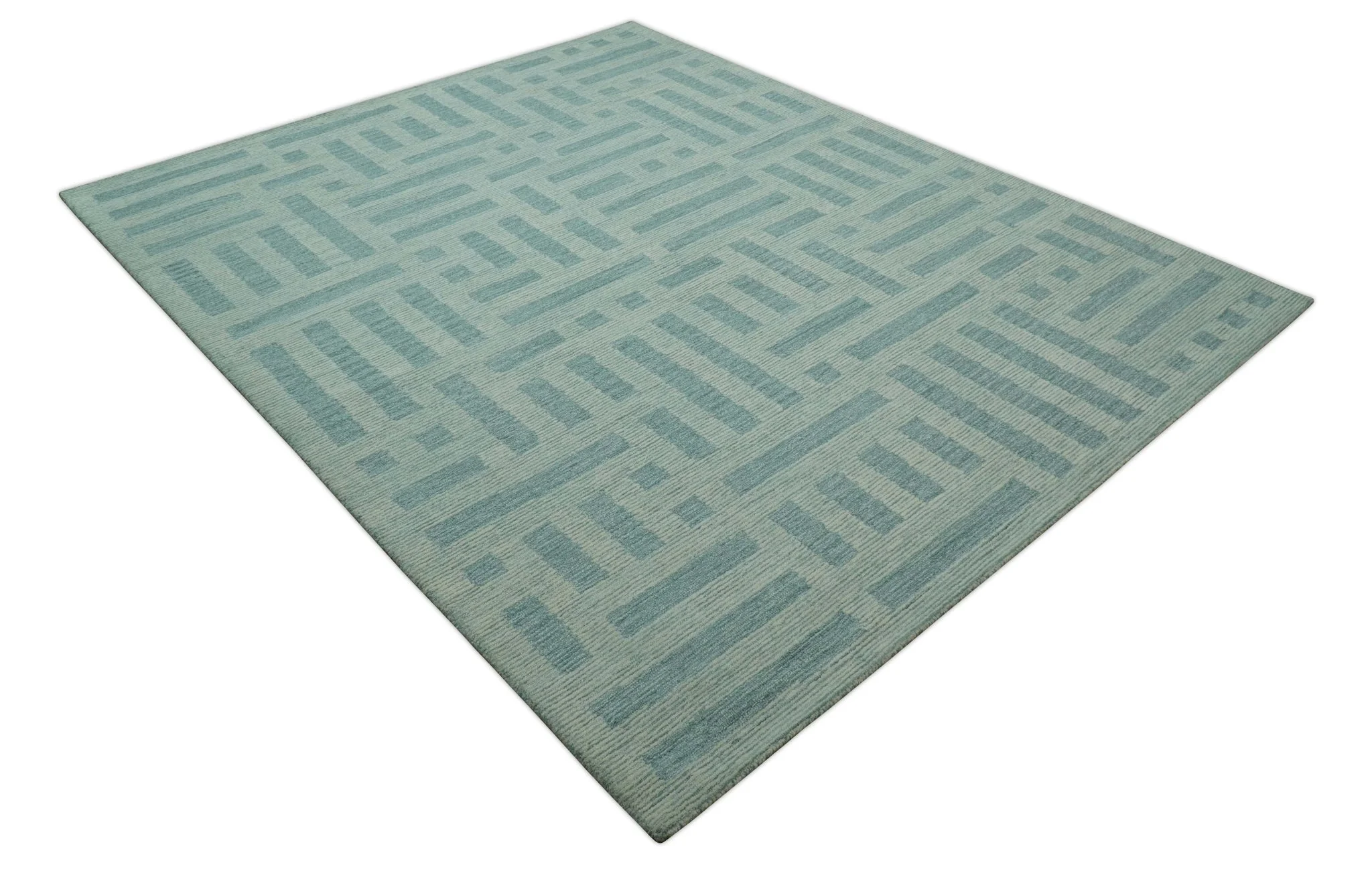 Custom Made Blue And Ivory Modern Abstract Pattern Hand Tufted Wool Area Rug - Image 11