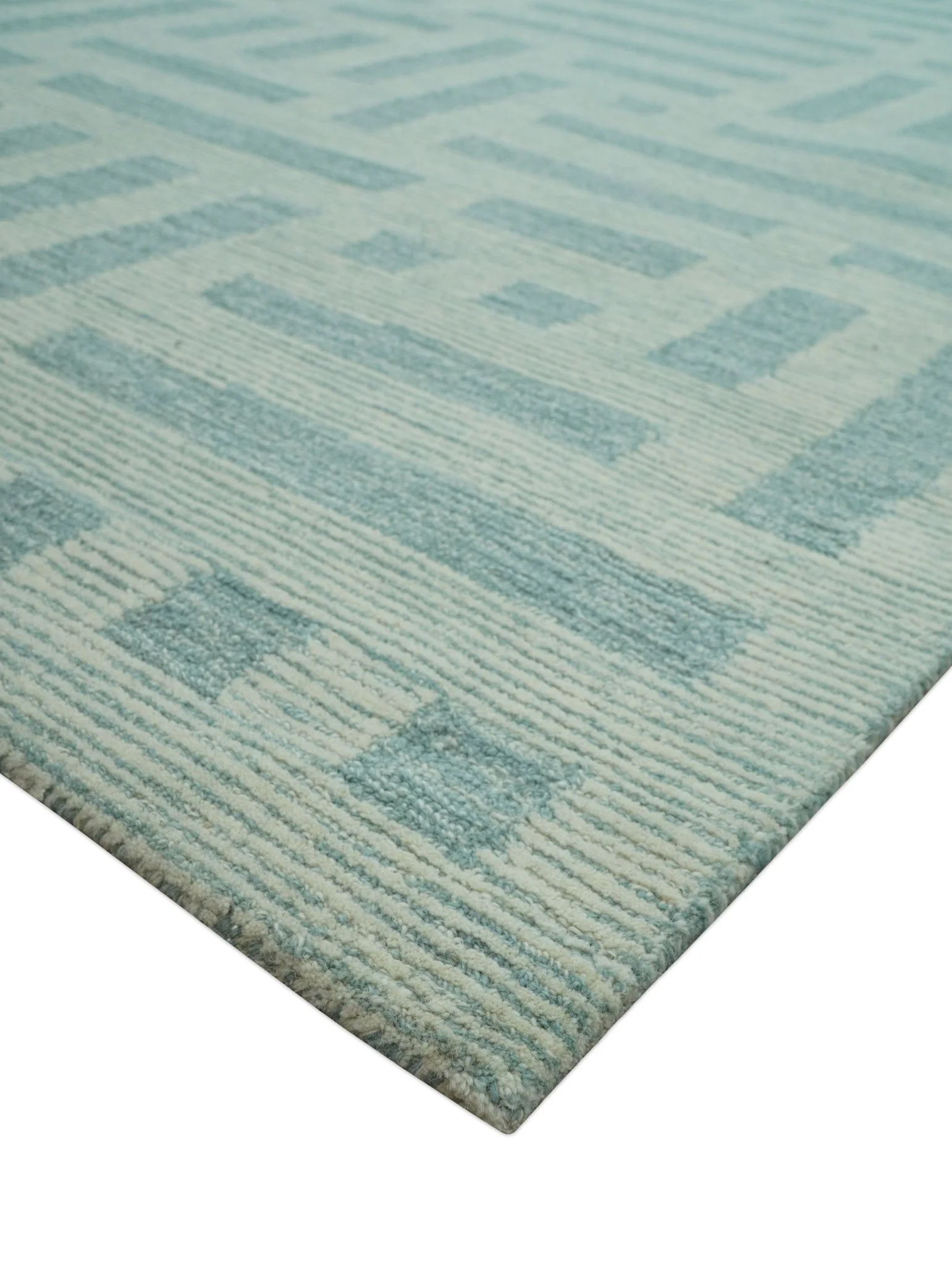 Custom Made Blue And Ivory Modern Abstract Pattern Hand Tufted Wool Area Rug - Image 3
