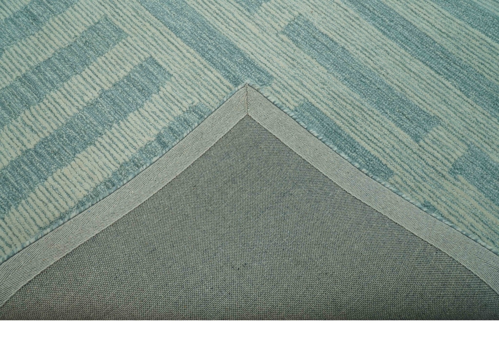 Custom Made Blue And Ivory Modern Abstract Pattern Hand Tufted Wool Area Rug - Image 4