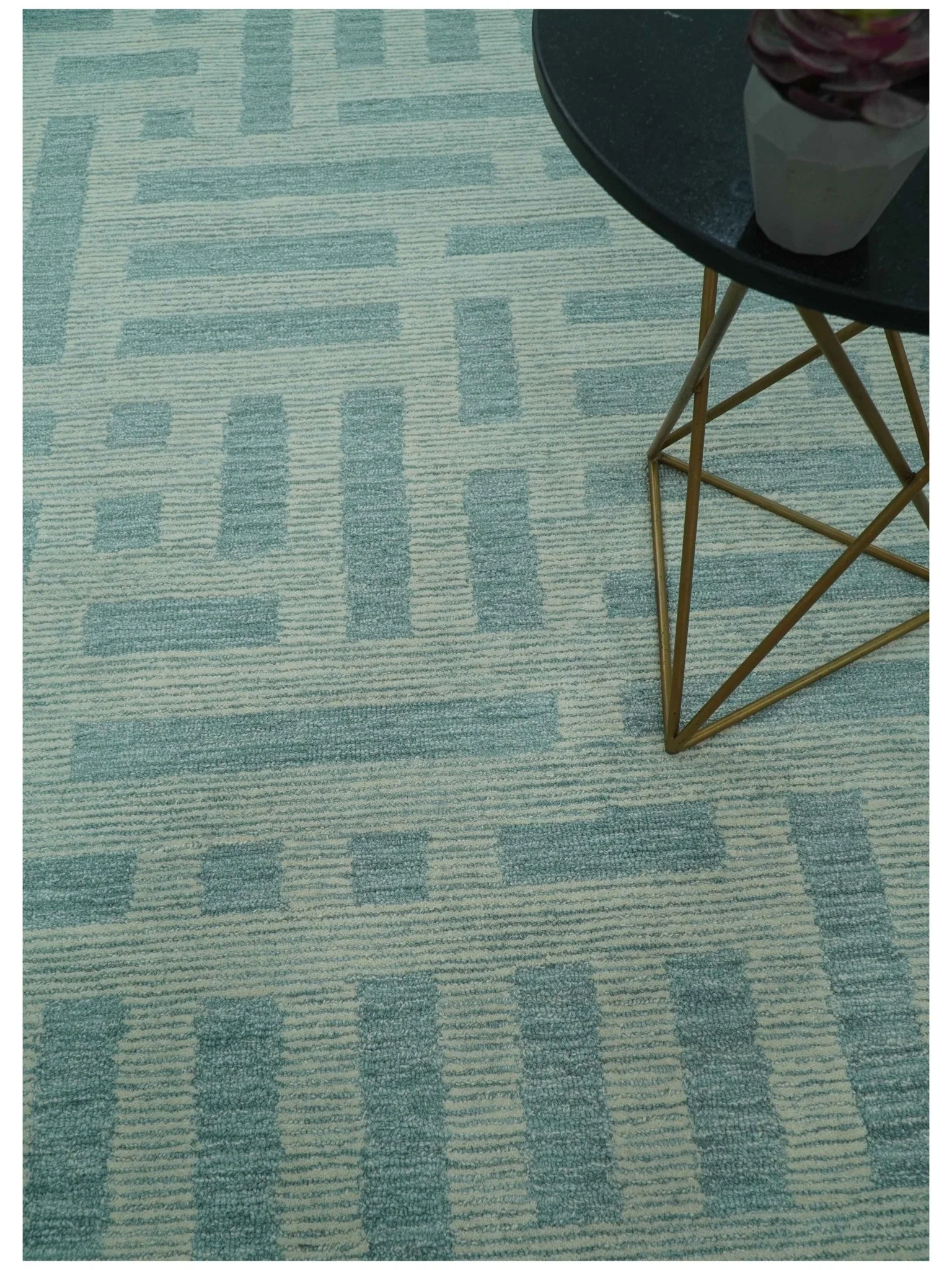 Custom Made Blue And Ivory Modern Abstract Pattern Hand Tufted Wool Area Rug - Image 8