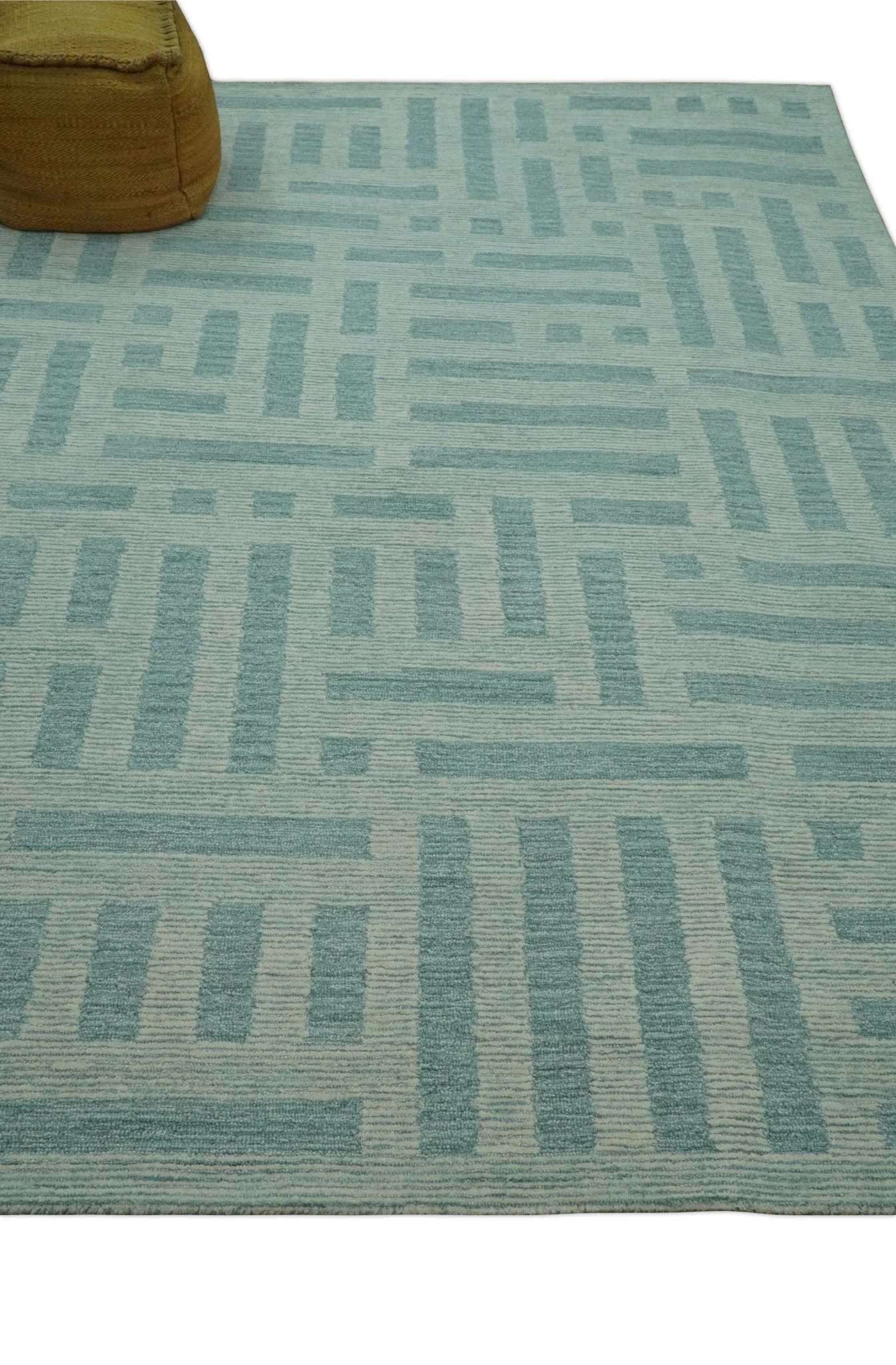 Custom Made Blue And Ivory Modern Abstract Pattern Hand Tufted Wool Area Rug - Image 9