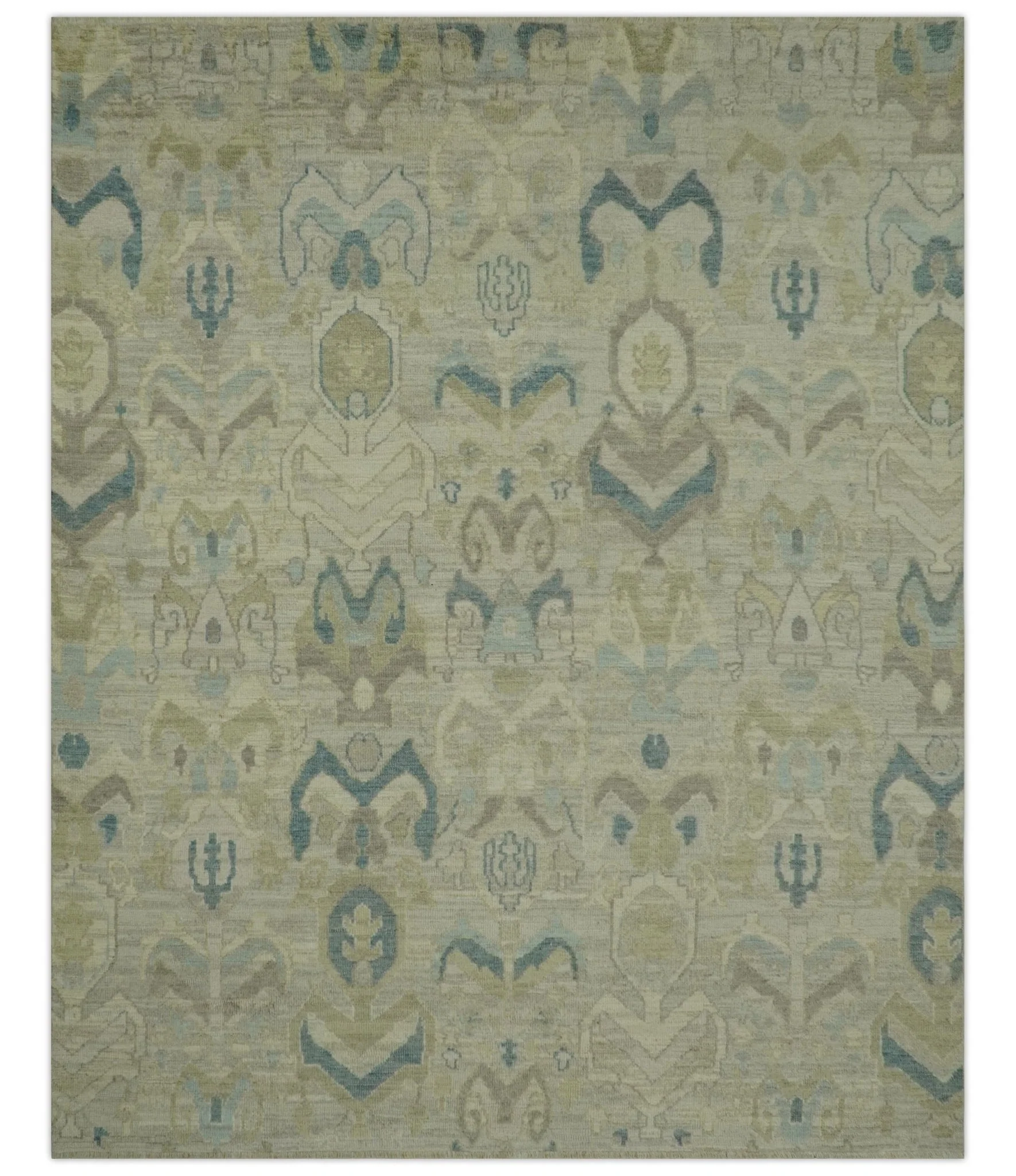 Custom Made Blue And Beige Modern Ikat Design Hand Knotted Wool Area Rug - Image 10