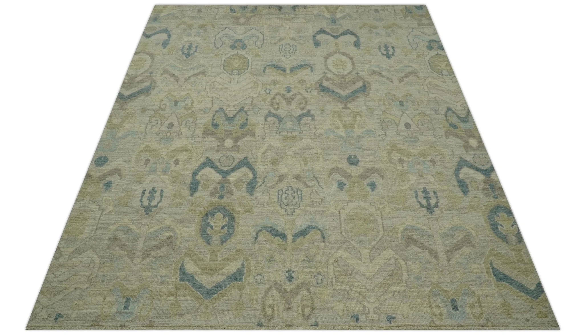 Custom Made Blue And Beige Modern Ikat Design Hand Knotted Wool Area Rug - Image 11