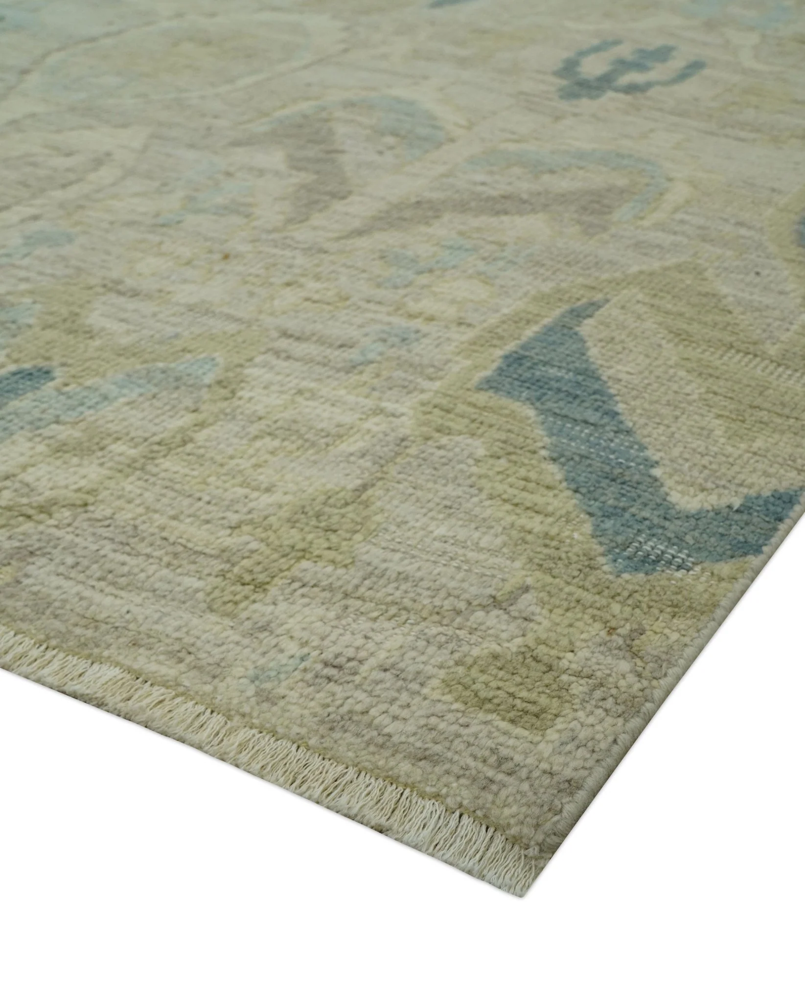 Custom Made Blue And Beige Modern Ikat Design Hand Knotted Wool Area Rug - Image 9