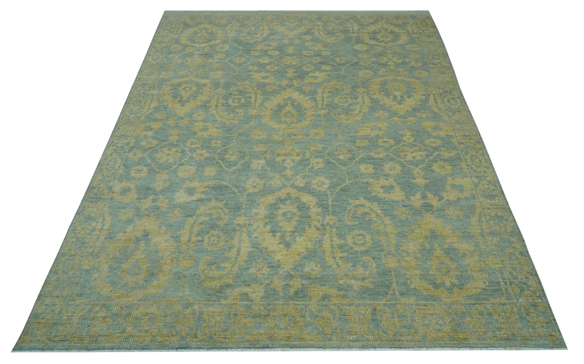 Custom Made Blue And Beige Traditional Floral Hand Knotted Wool Rug - Image 10