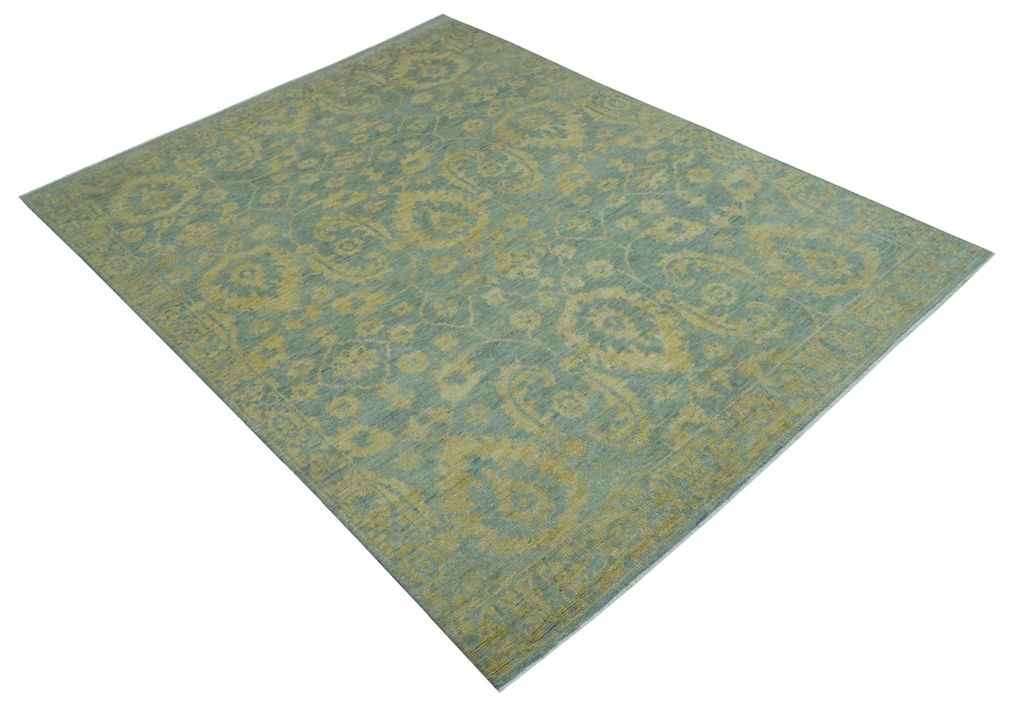Custom Made Blue And Beige Traditional Floral Hand Knotted Wool Rug - Image 11