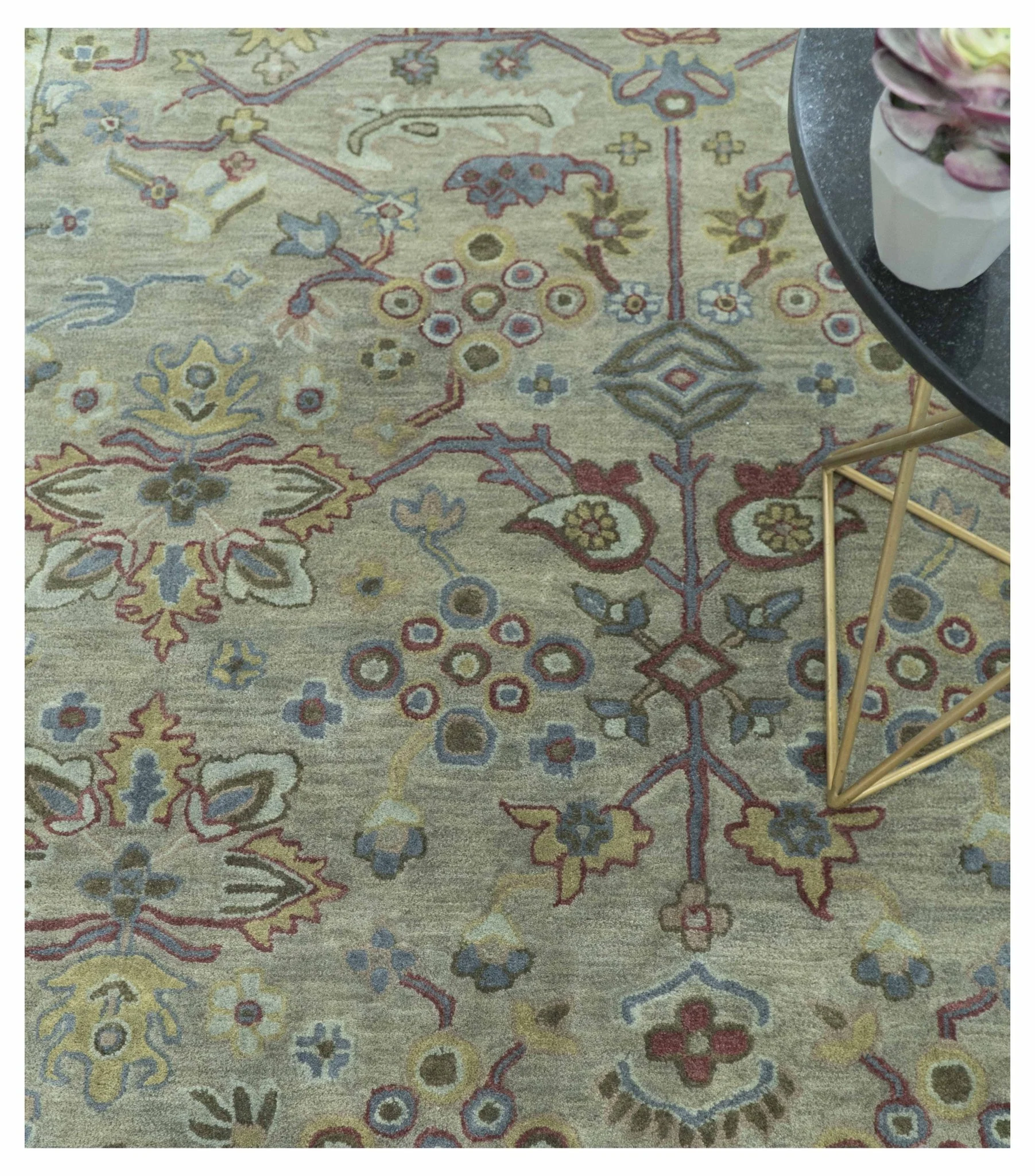 Custom Made Beige and peach Traditional Oushak Design Hand Tufted Wool Rug - Image 3